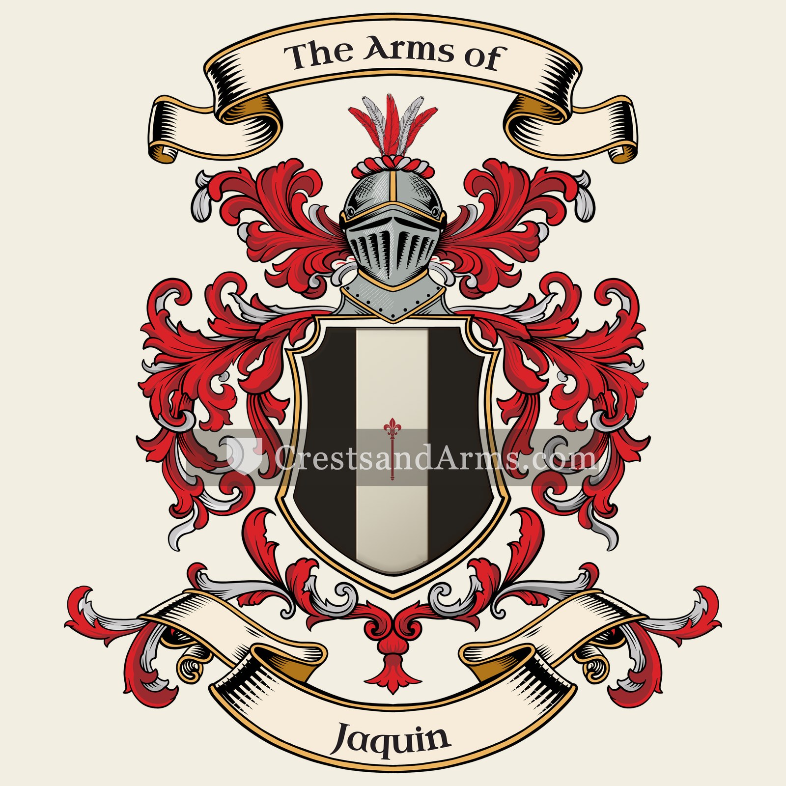 The Jaquin coat of arms, drawn from the recorded blazon