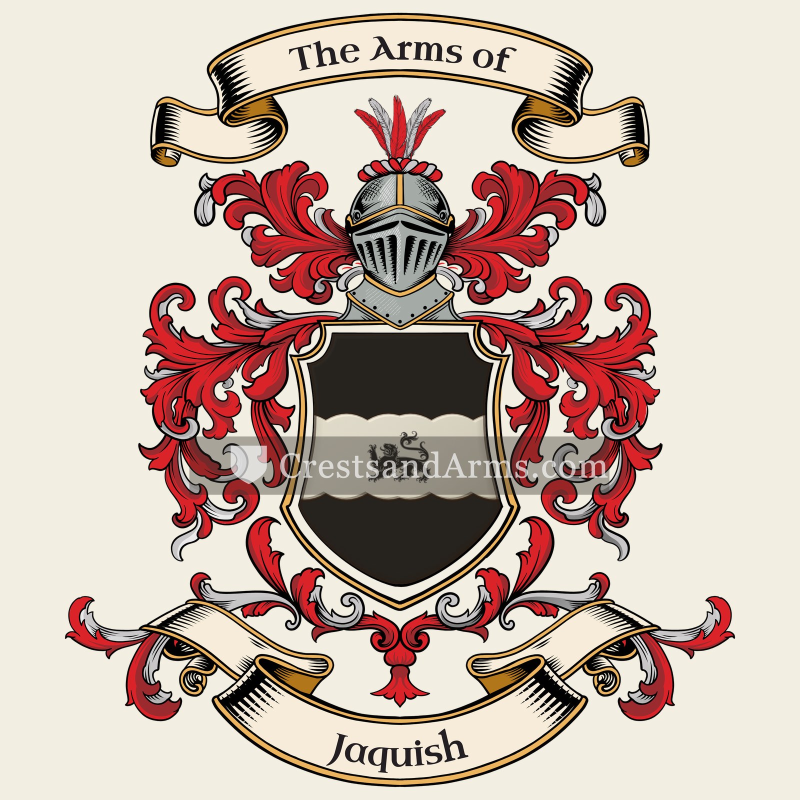 The Jaquish coat of arms, drawn from the recorded blazon