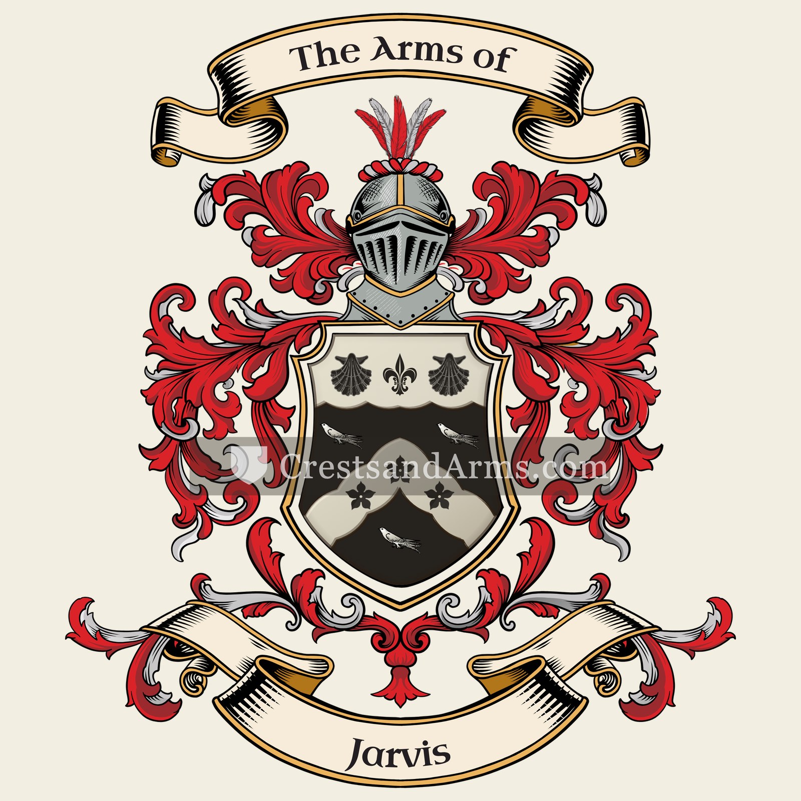 The Jarvis coat of arms, drawn from the recorded blazon