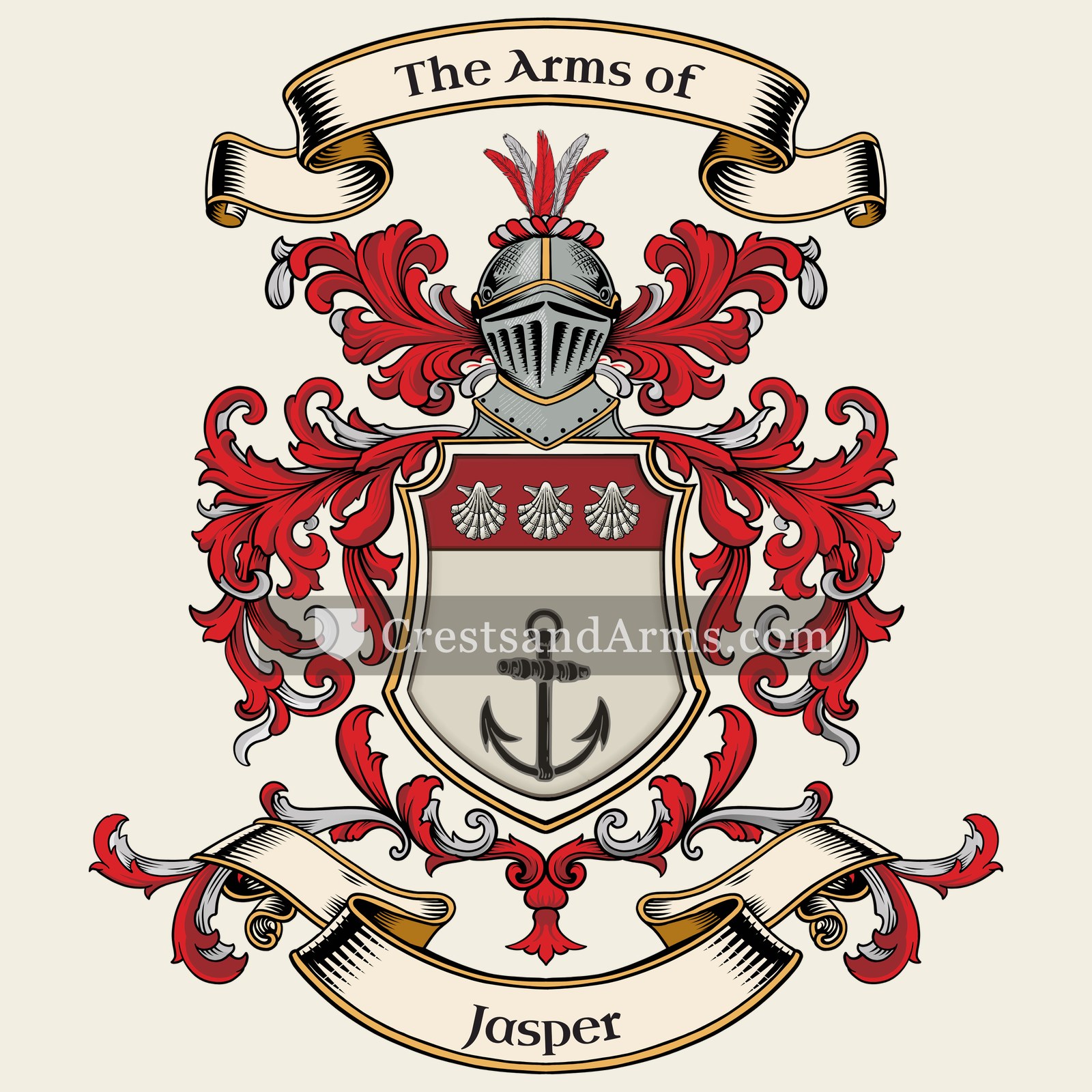The Jasper coat of arms, drawn from the recorded blazon