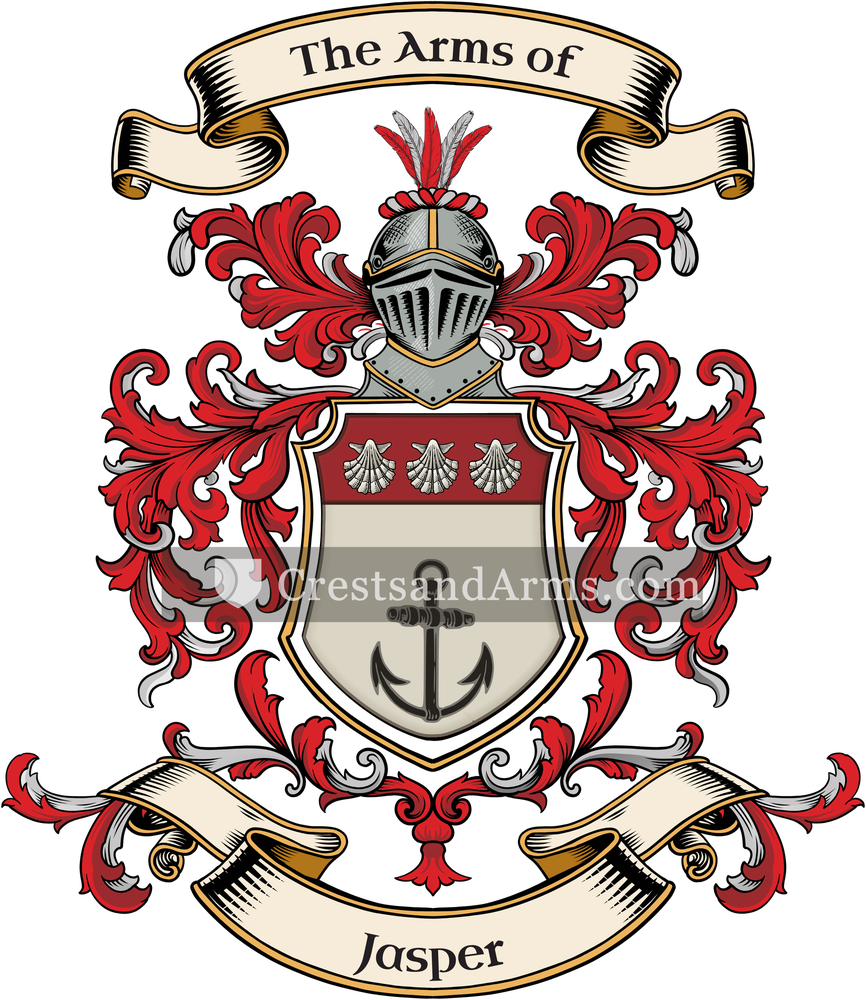 The Jasper coat of arms, drawn from the recorded blazon