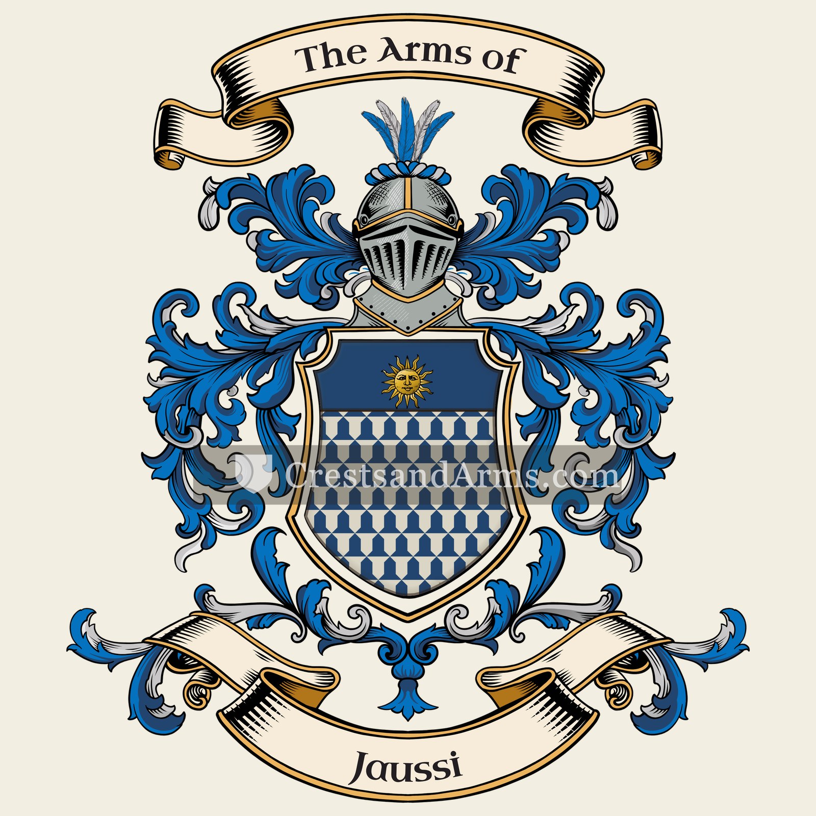 The Jaussi coat of arms, drawn from the recorded blazon