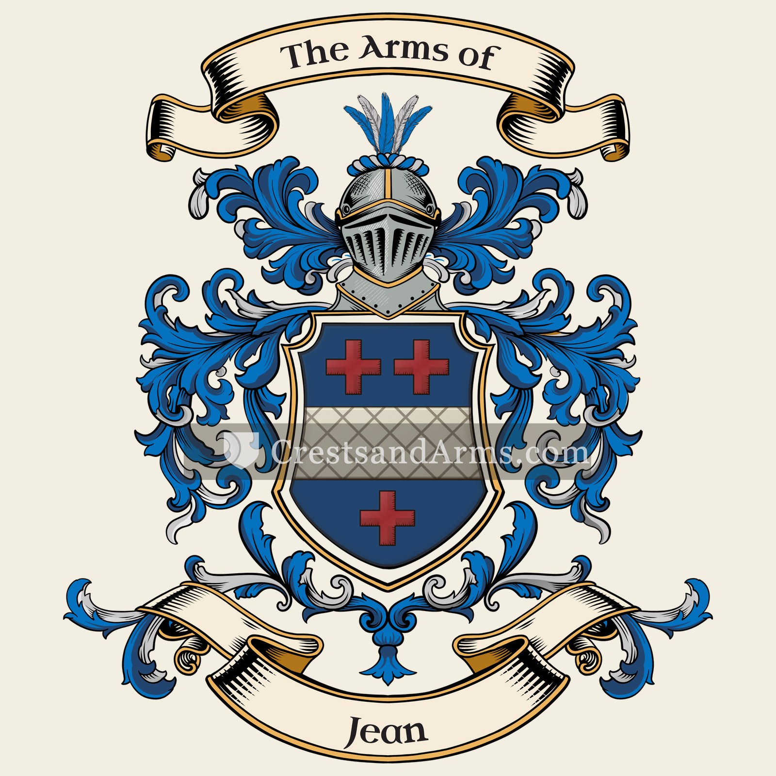 The Jean coat of arms, drawn from the recorded blazon