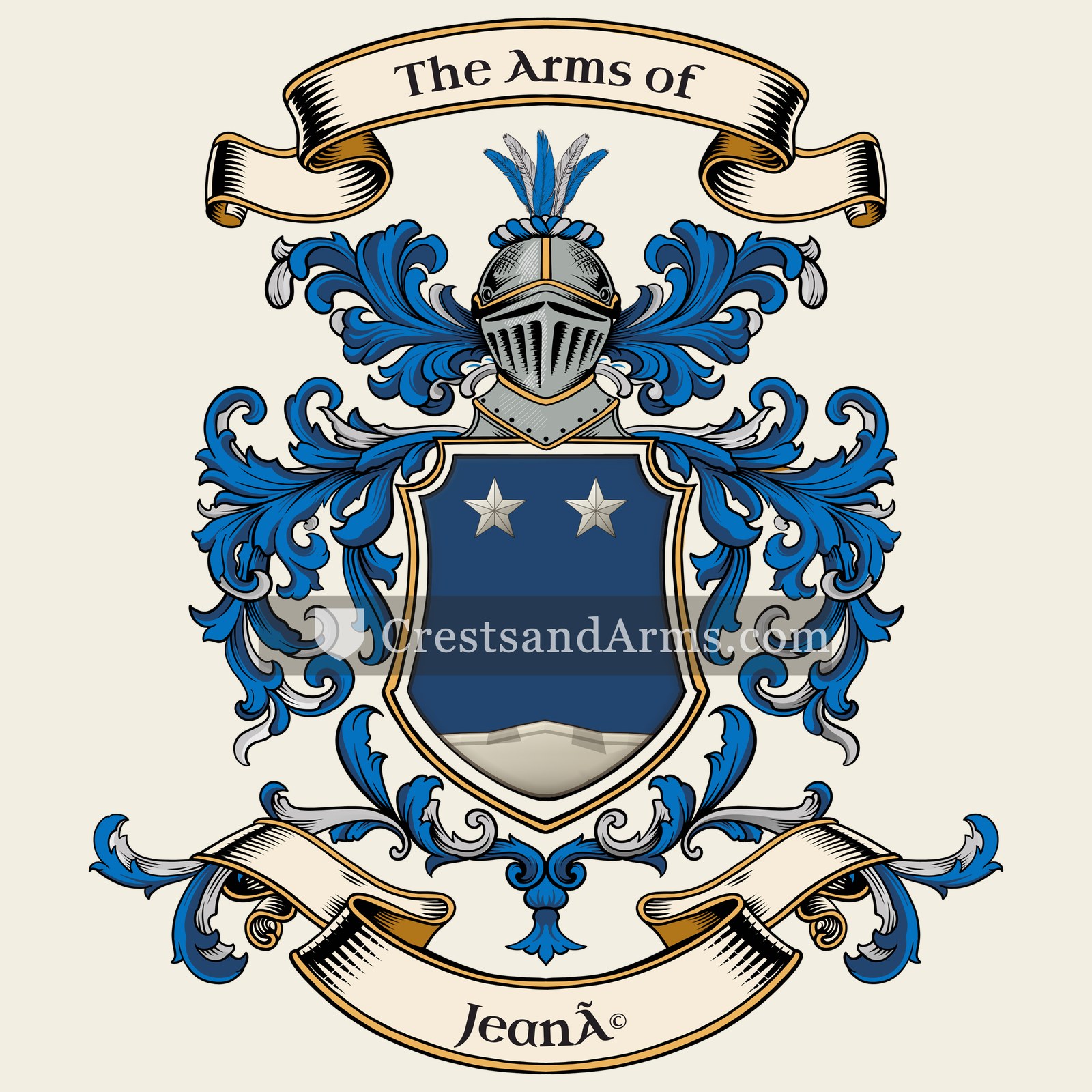 The Jeané coat of arms, drawn from the recorded blazon