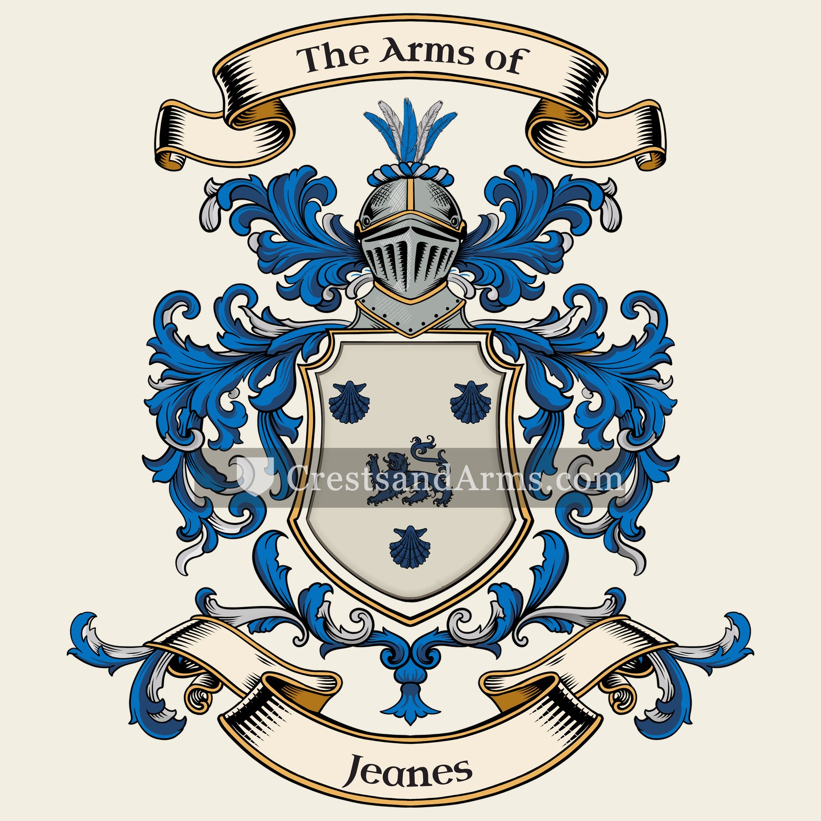 The Jeanes coat of arms, drawn from the recorded blazon