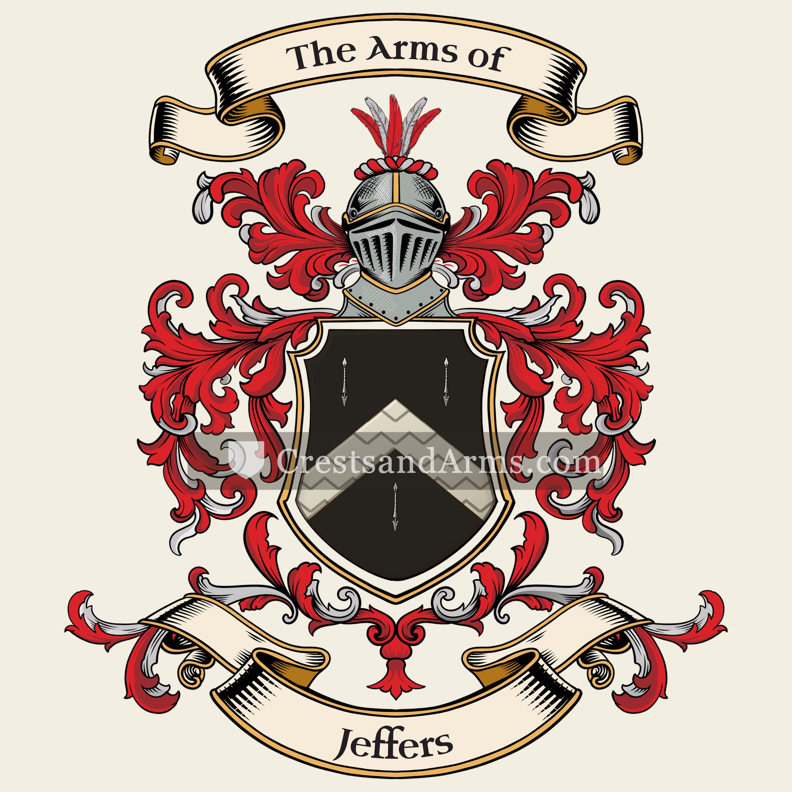The Jeffers coat of arms, drawn from the recorded blazon