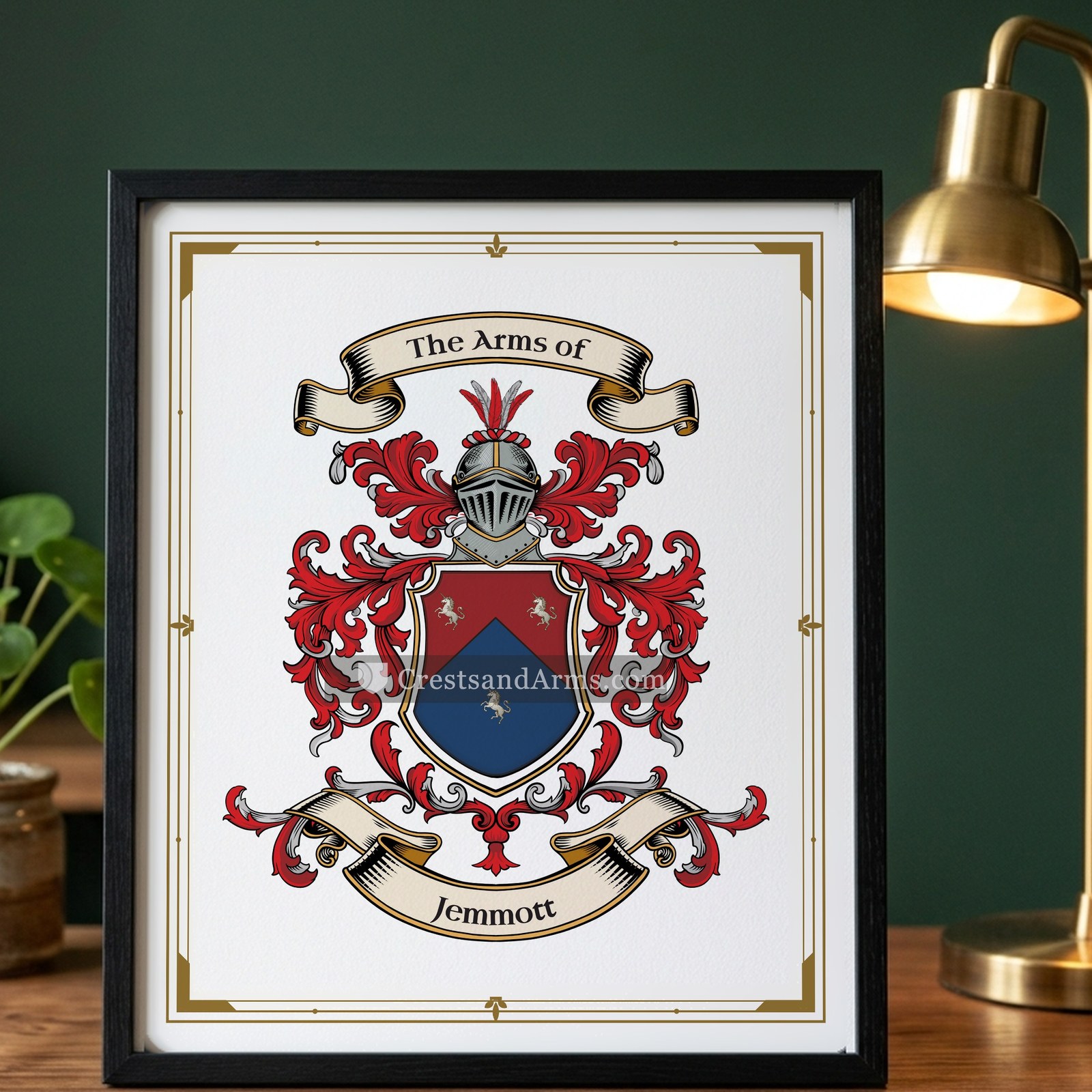 The Jemmott arms on the framed, black wood