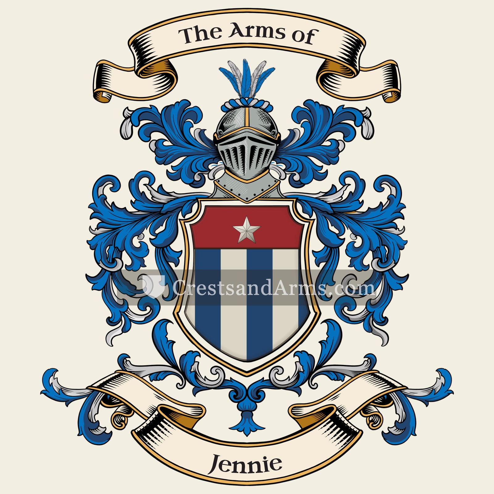 The Jennie coat of arms, drawn from the recorded blazon