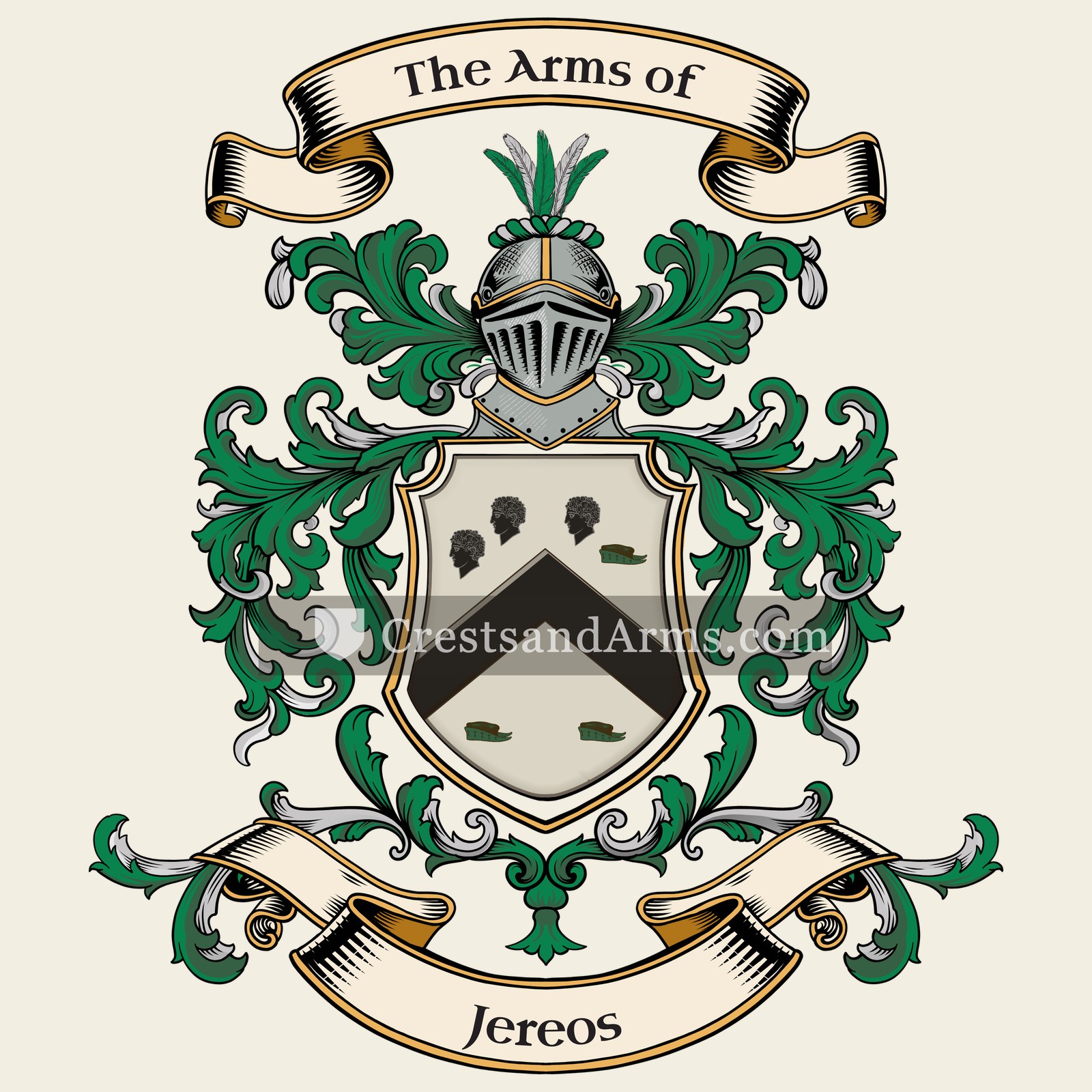 The Jereos coat of arms, drawn from the recorded blazon