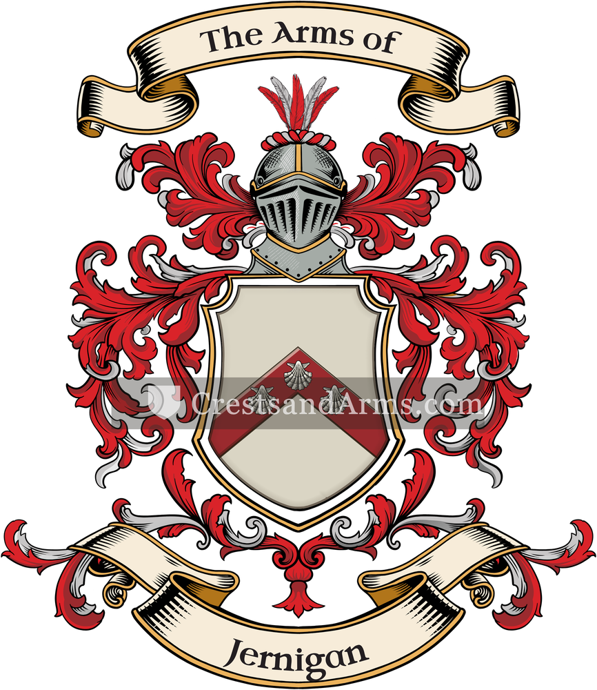 The Jernigan coat of arms, drawn from the recorded blazon