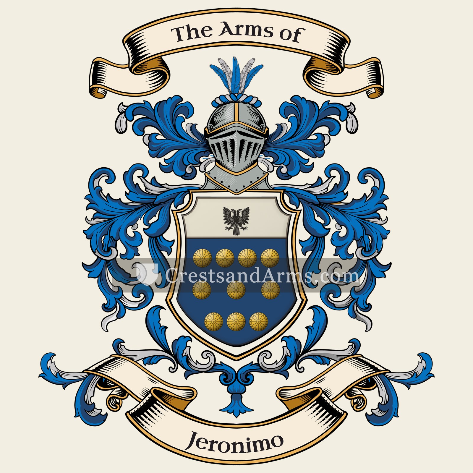 The Jeronimo coat of arms, drawn from the recorded blazon