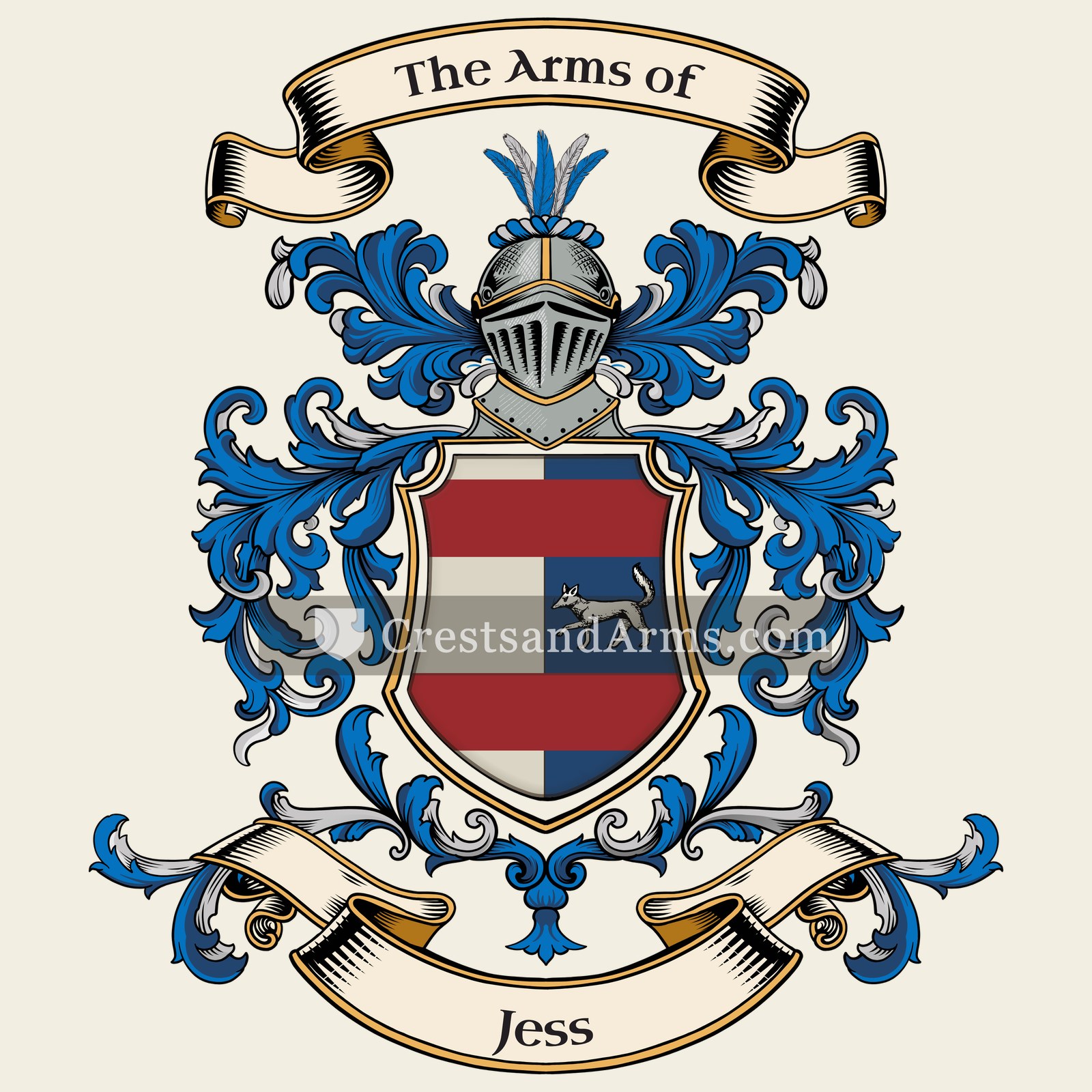 The Jess coat of arms, drawn from the recorded blazon
