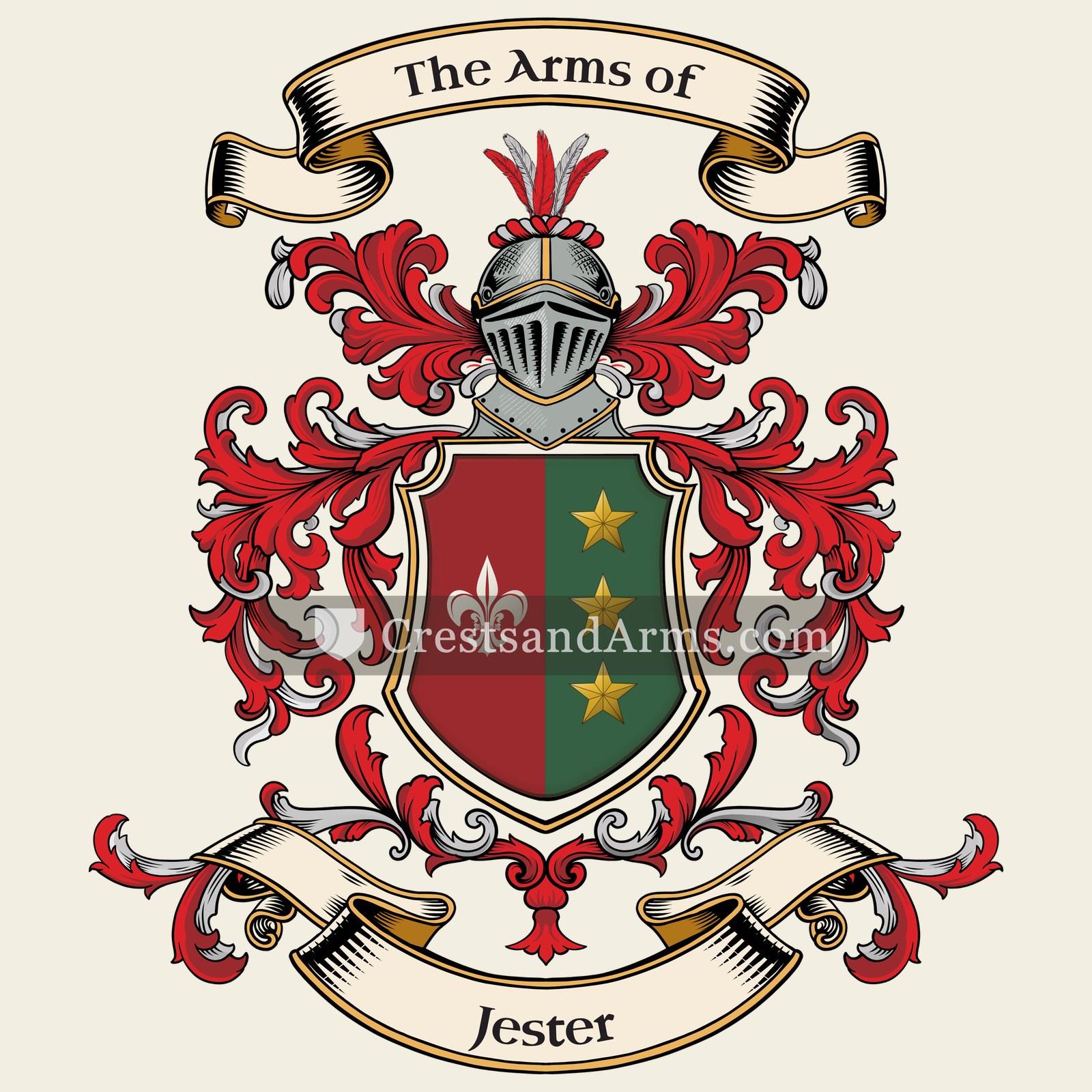 The Jester coat of arms, drawn from the recorded blazon