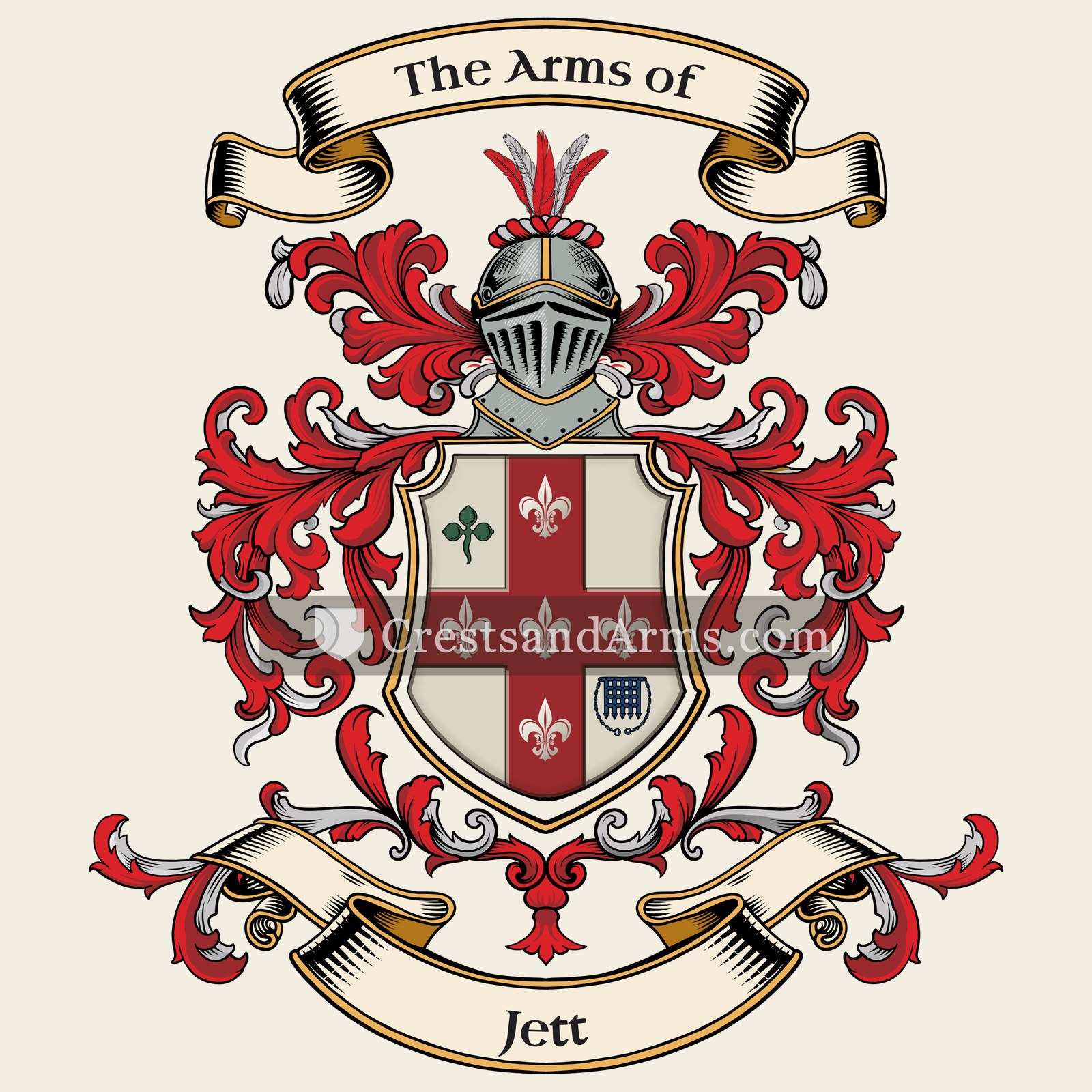The Jett coat of arms, drawn from the recorded blazon