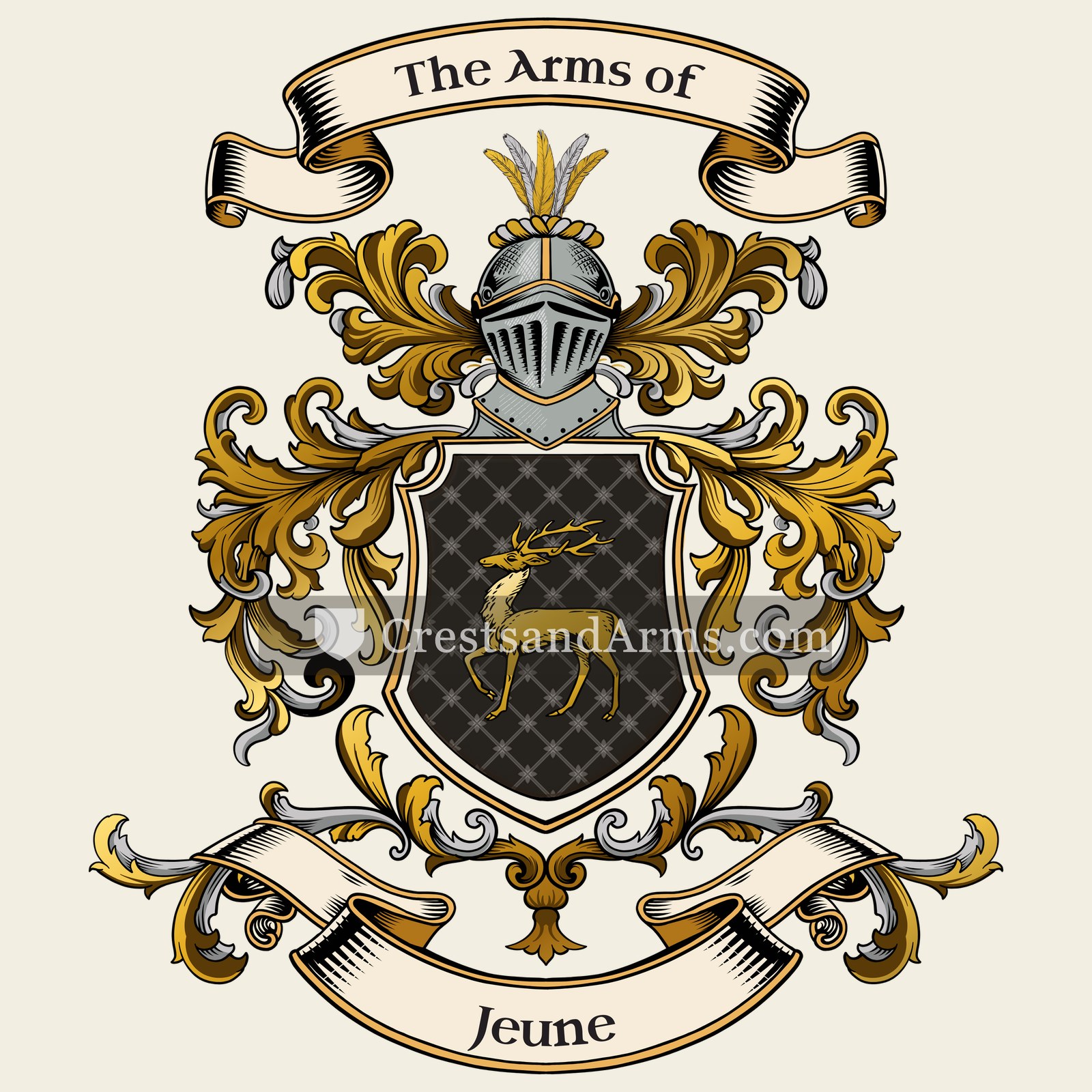 The Jeune coat of arms, drawn from the recorded blazon