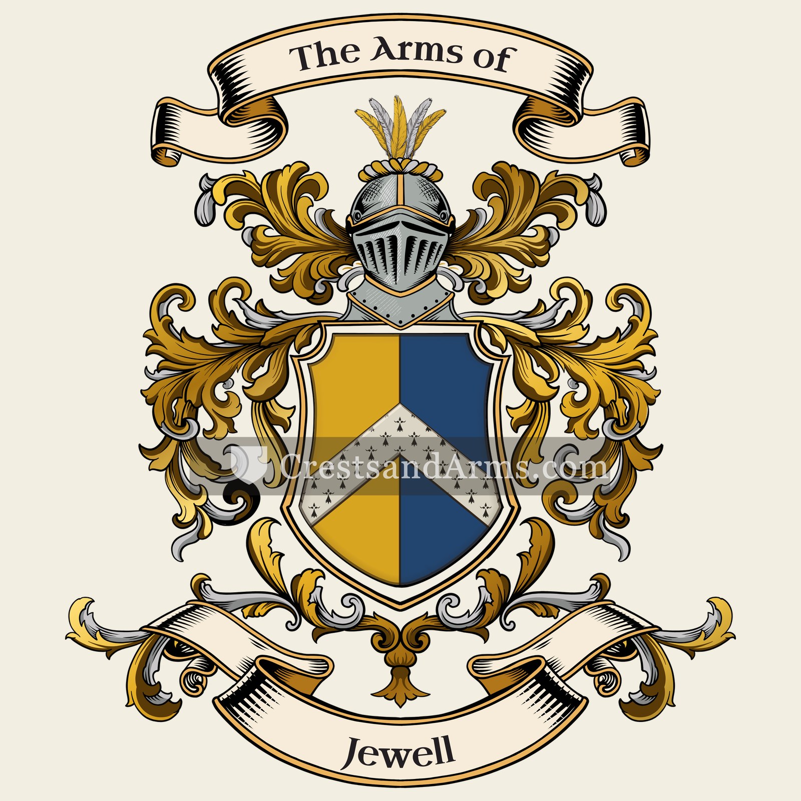 The Jewell coat of arms, drawn from the recorded blazon