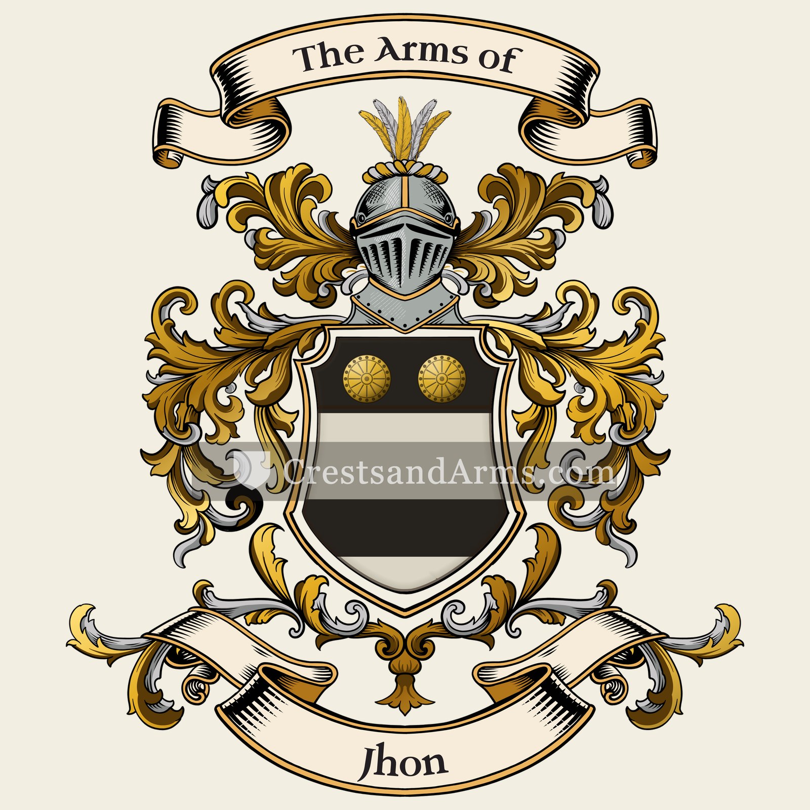 The Jhon coat of arms, drawn from the recorded blazon