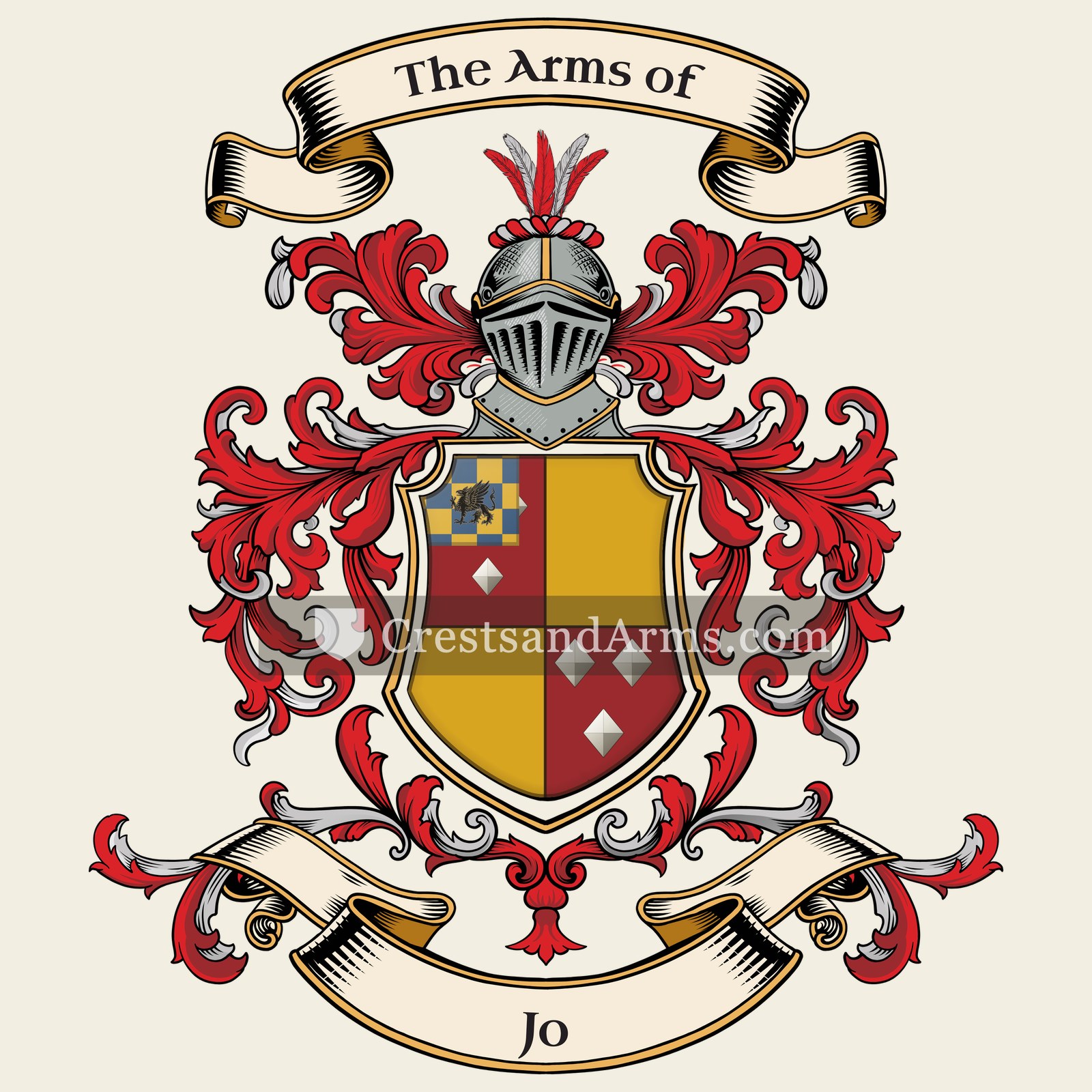The Jo coat of arms, drawn from the recorded blazon