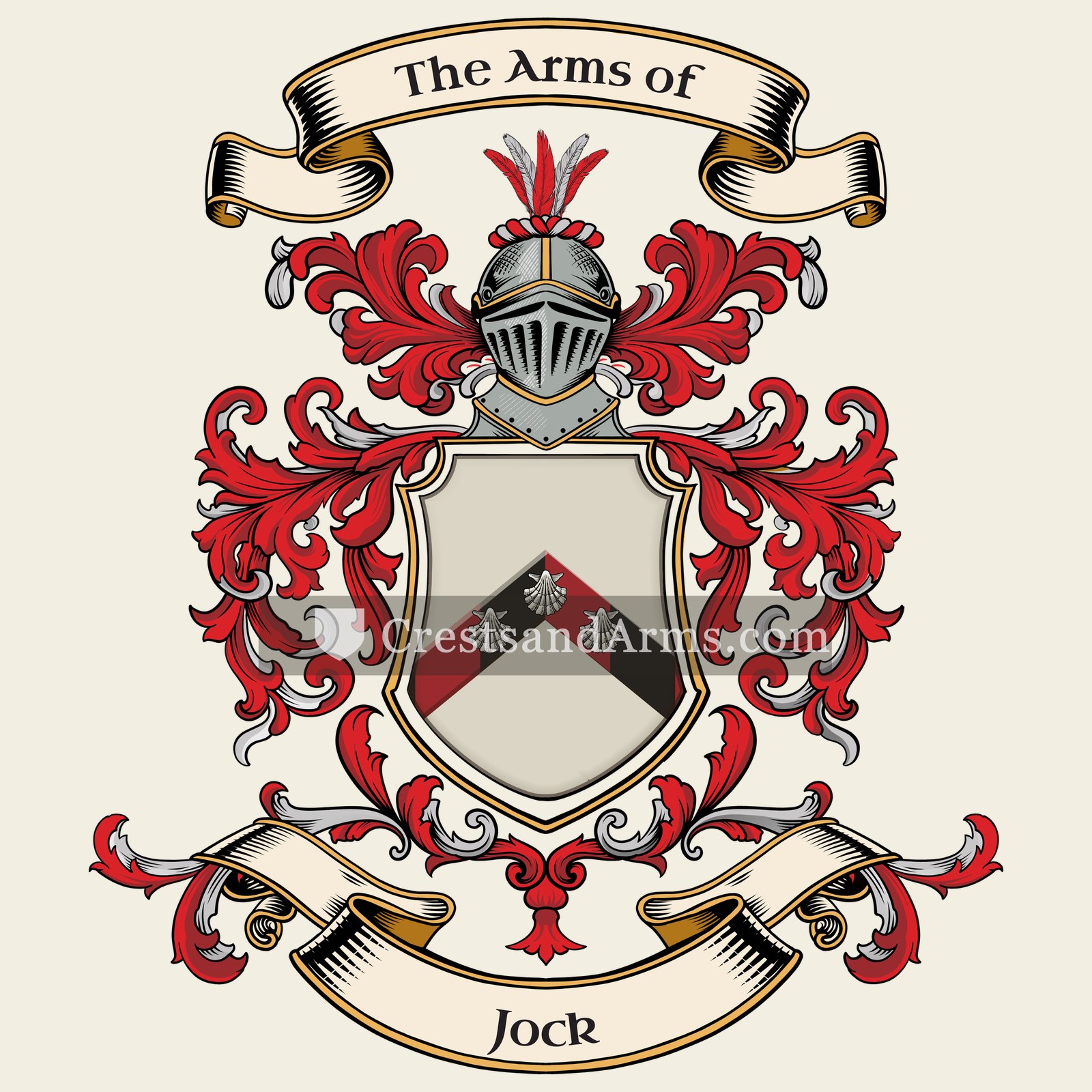 The Jock coat of arms, drawn from the recorded blazon