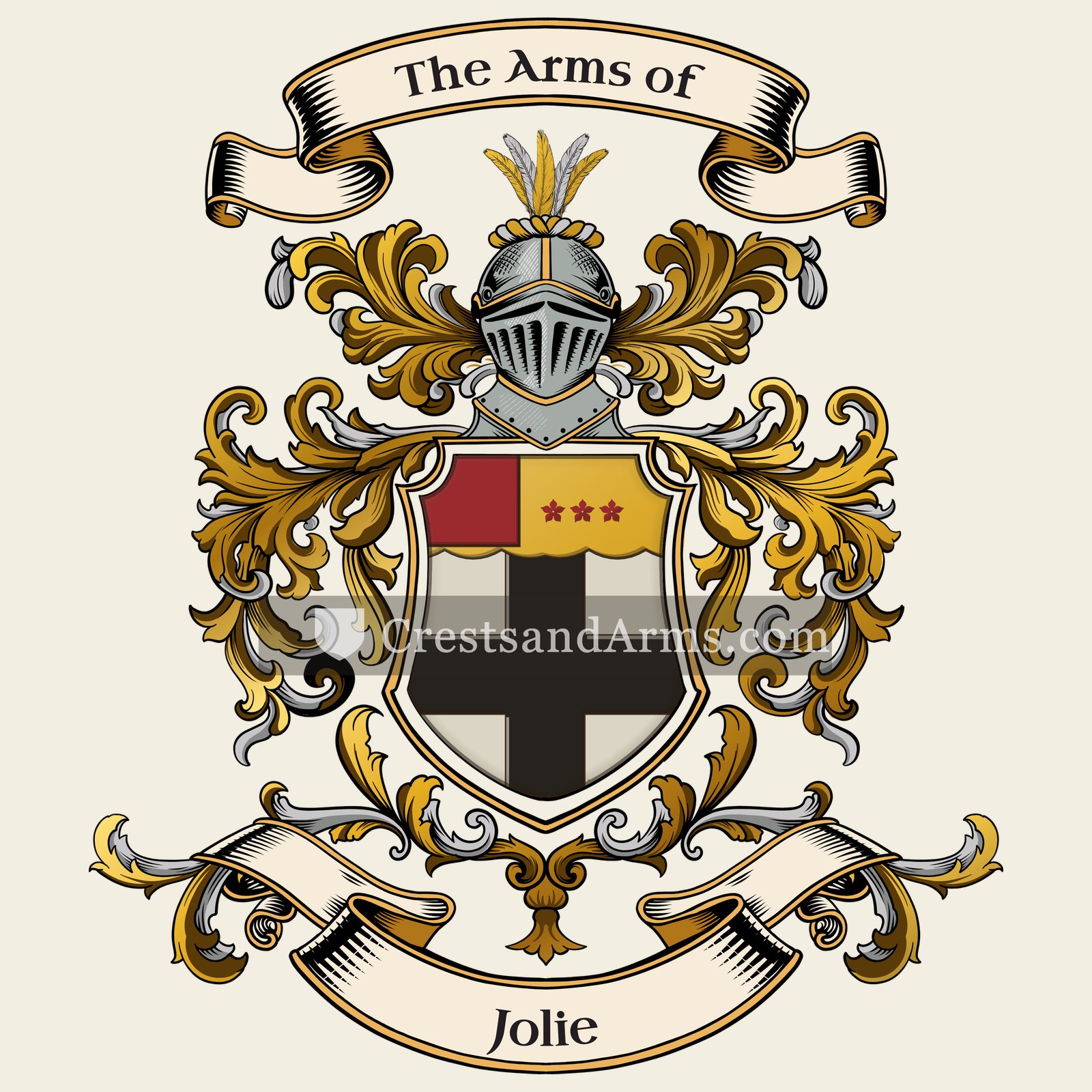 The Jolie coat of arms, drawn from the recorded blazon