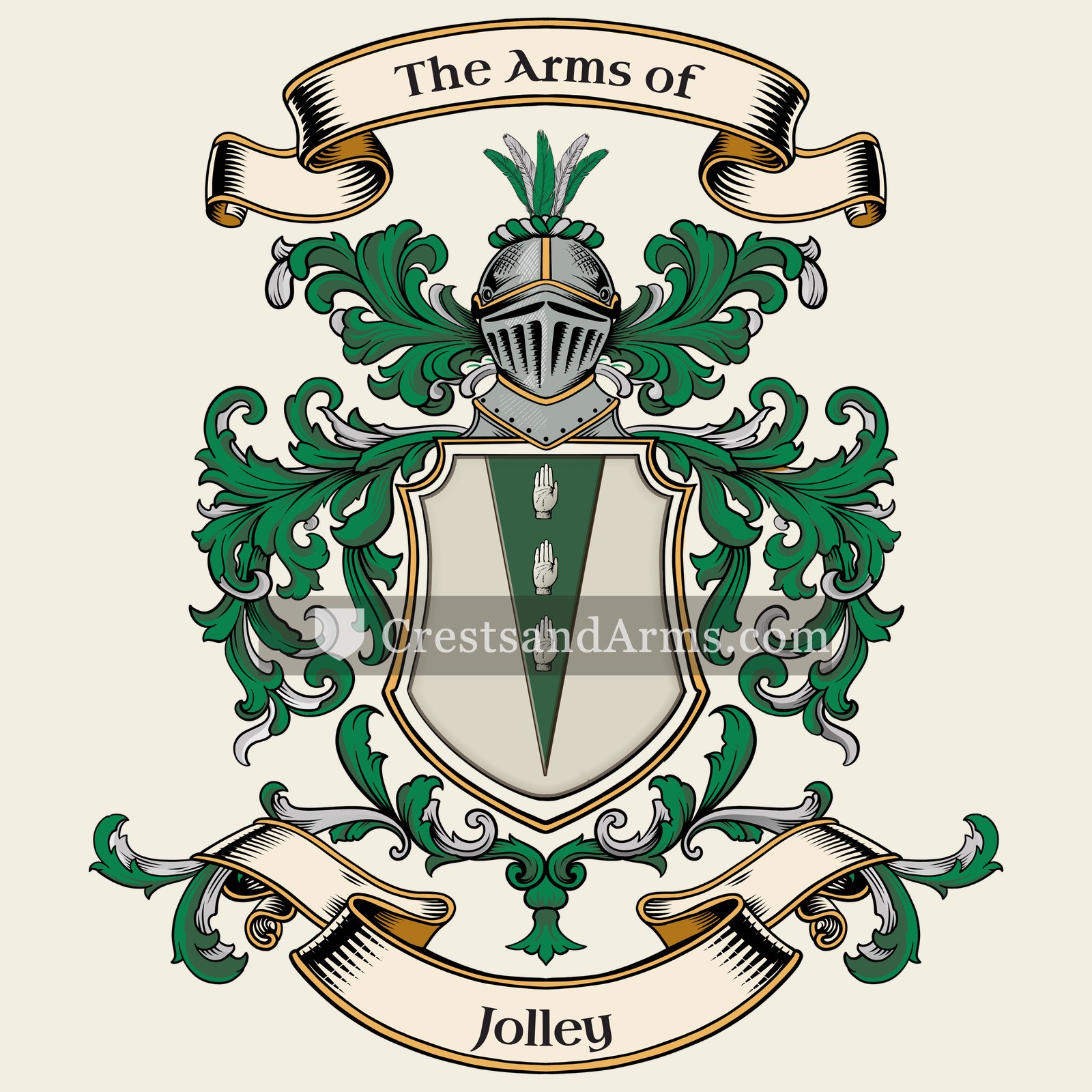 The Jolley coat of arms, drawn from the recorded blazon