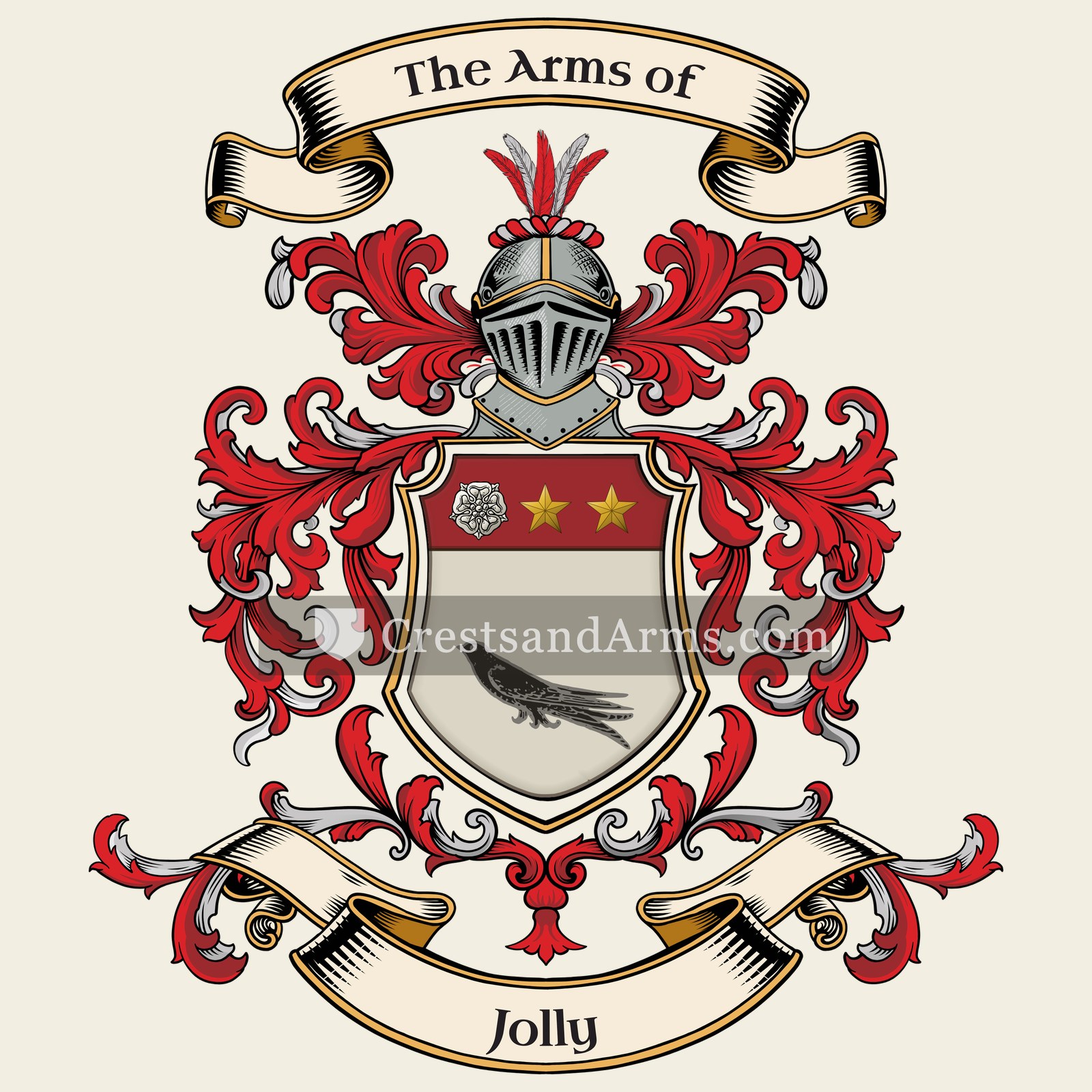 The Jolly coat of arms, drawn from the recorded blazon