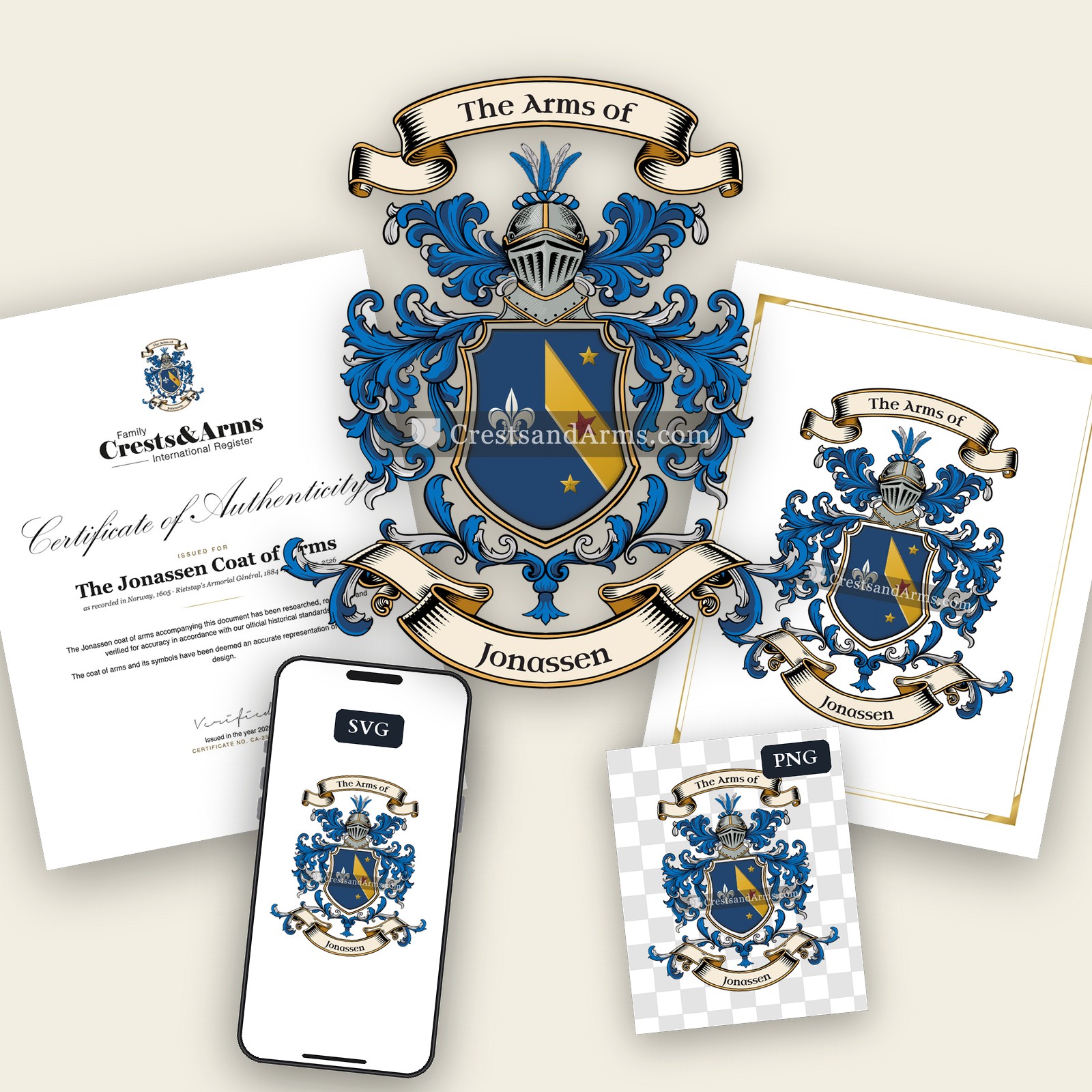 The Jonassen arms on the coat of arms — digital pack