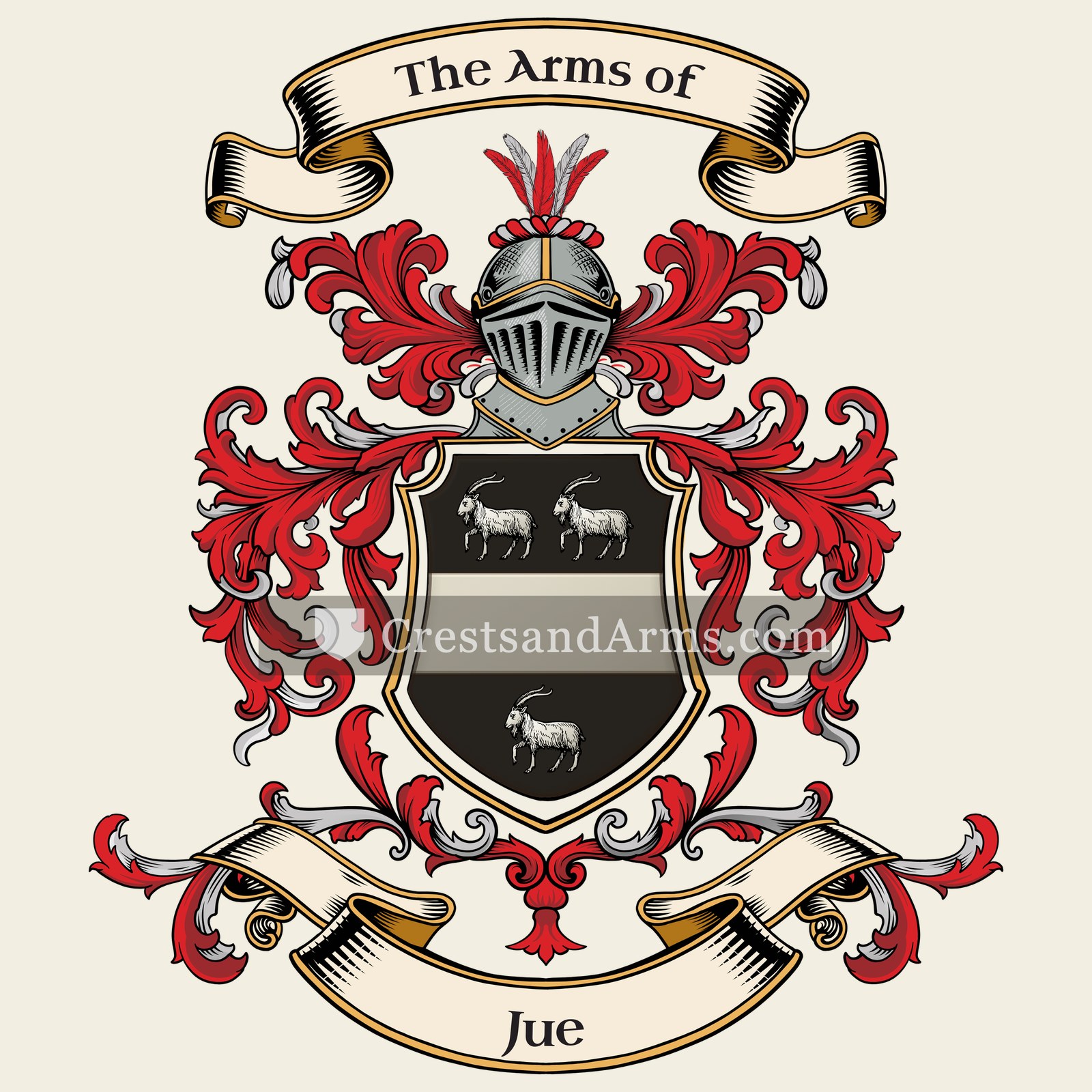 The Jue coat of arms, drawn from the recorded blazon