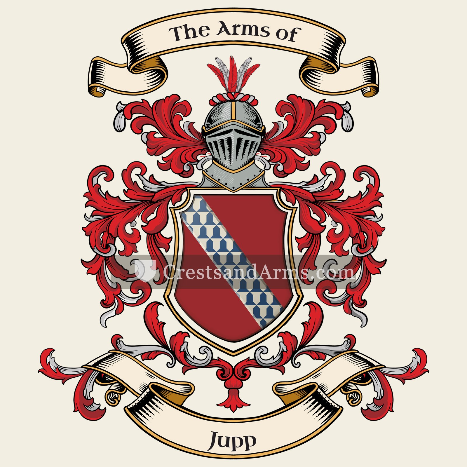 The Jupp coat of arms, drawn from the recorded blazon