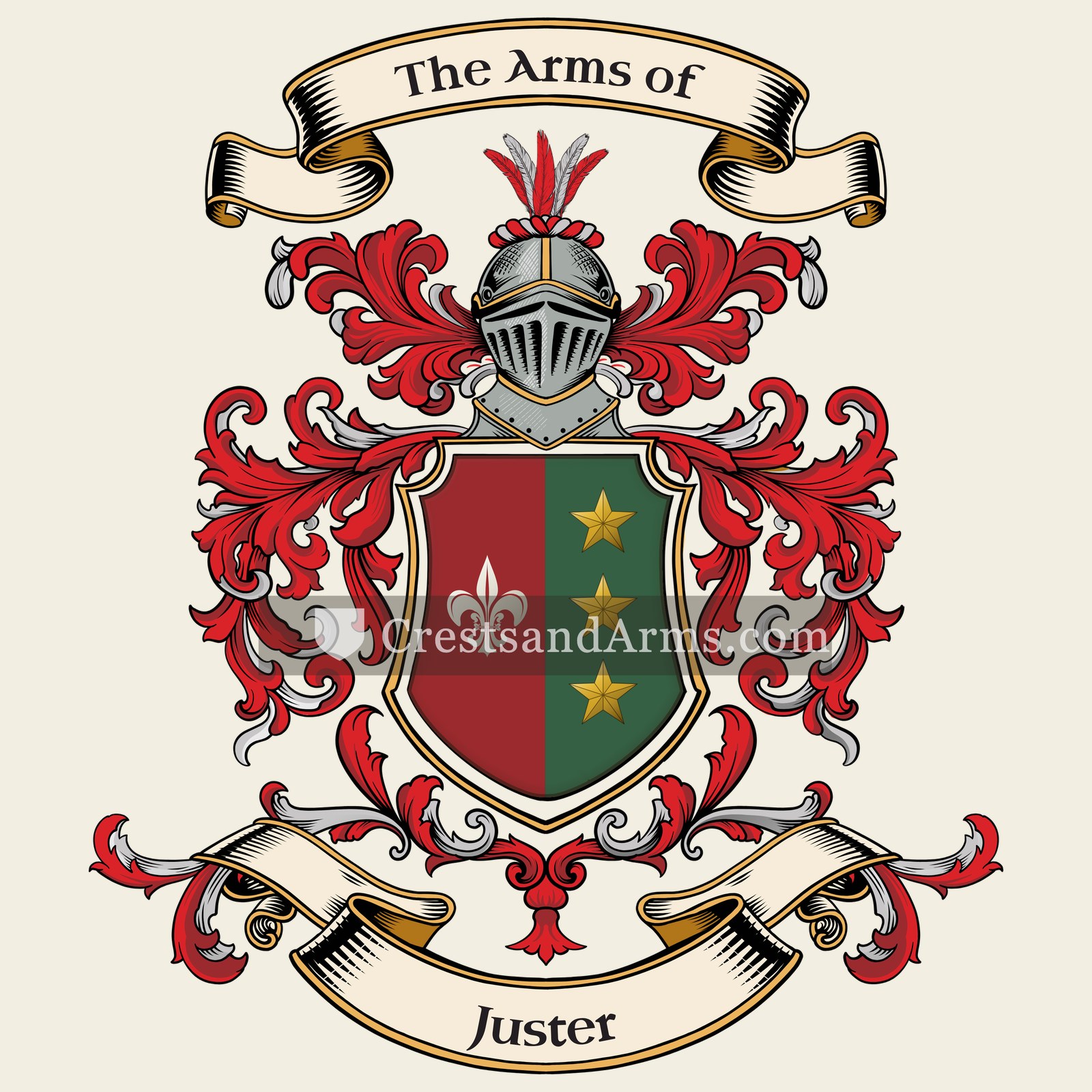 The Juster coat of arms, drawn from the recorded blazon