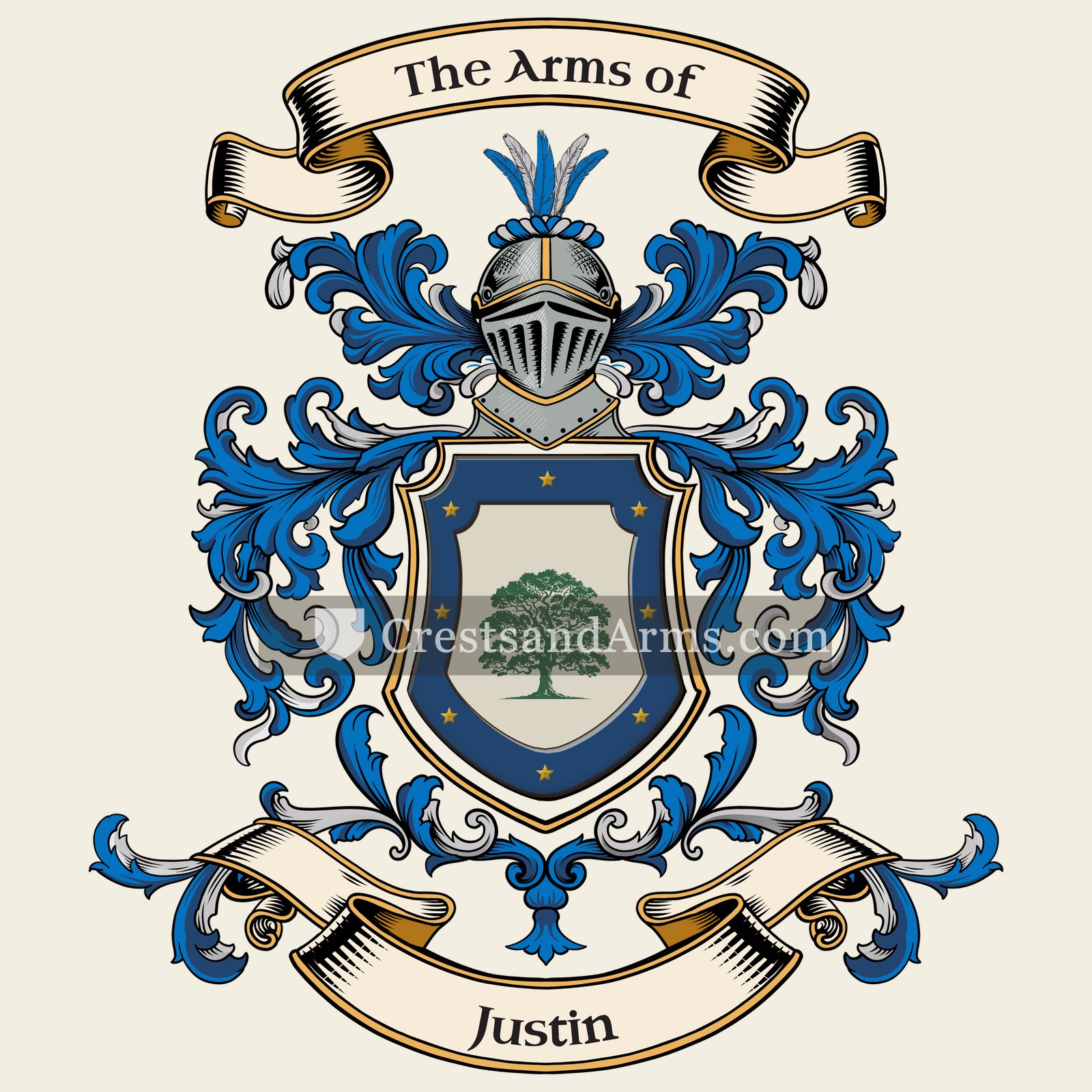 The Justin coat of arms, drawn from the recorded blazon