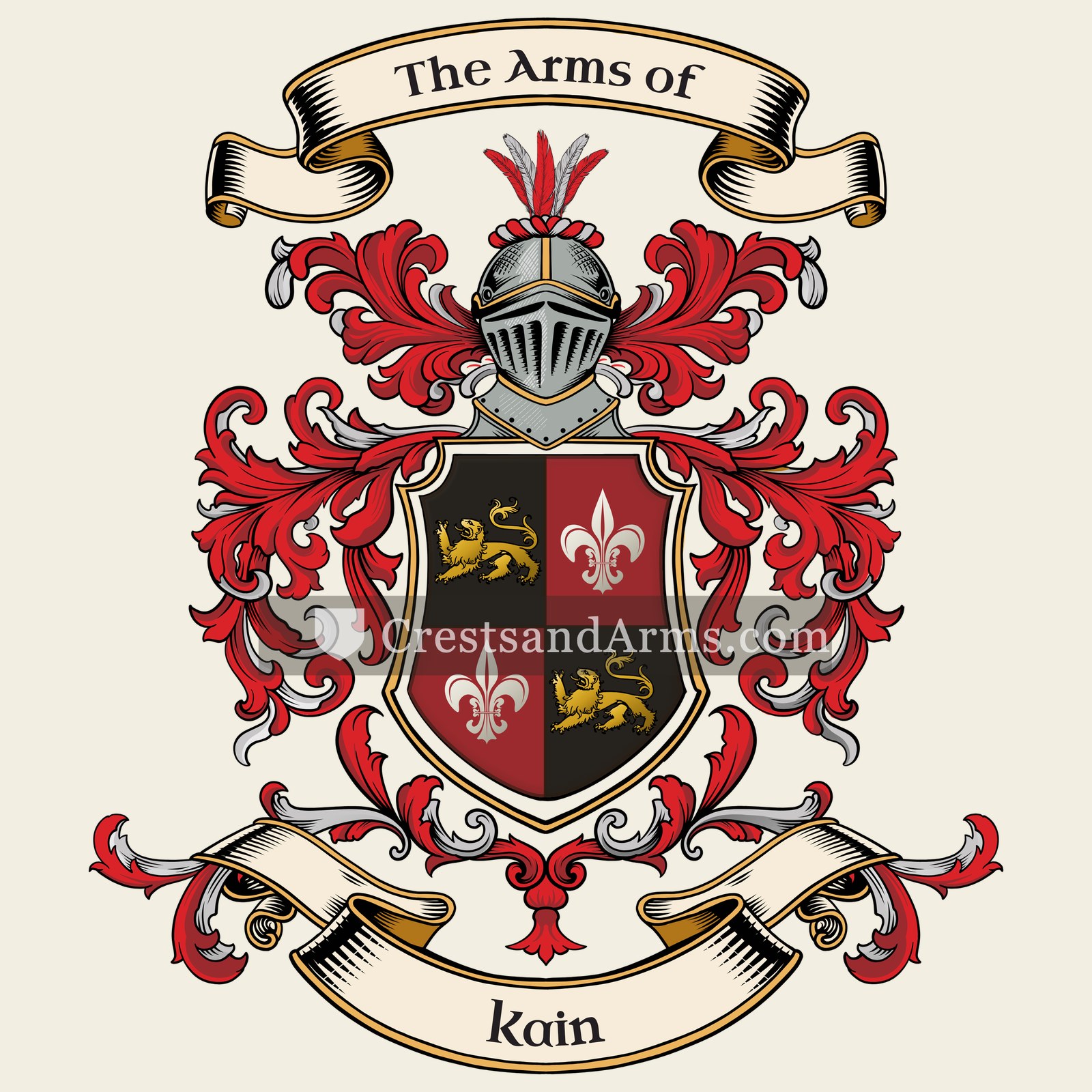 The Kain coat of arms, drawn from the recorded blazon