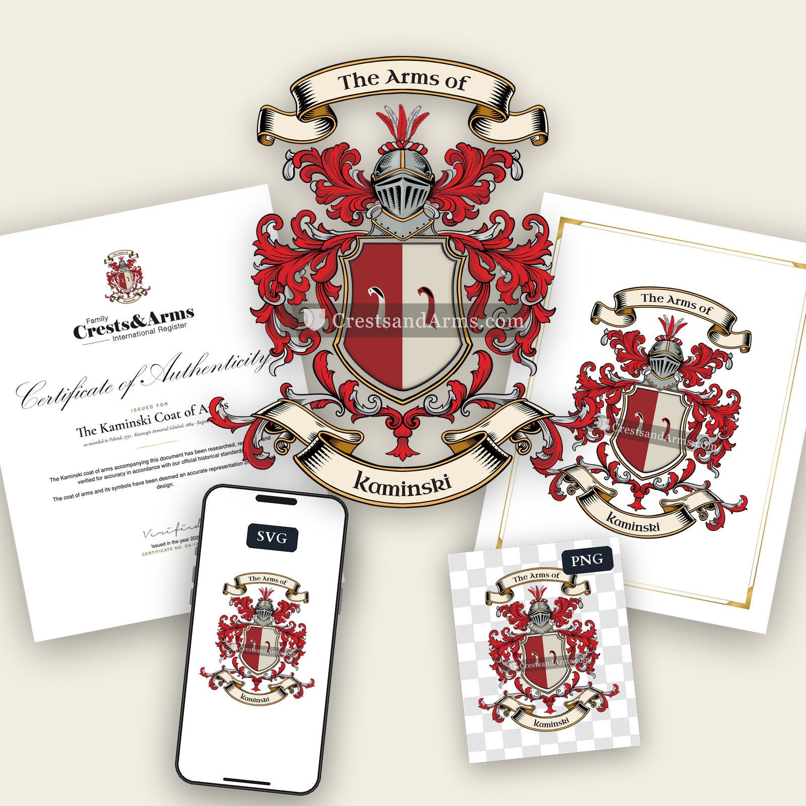 The Kaminski arms on the coat of arms — digital pack