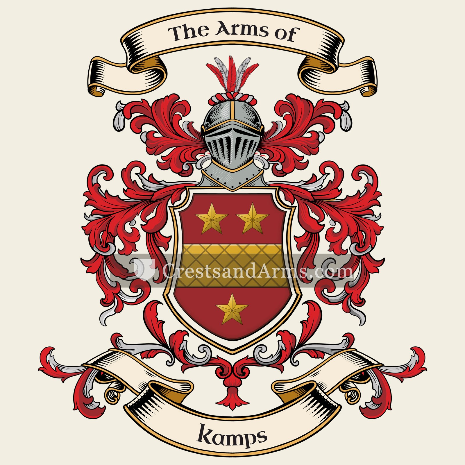 The Kamps coat of arms, drawn from the recorded blazon