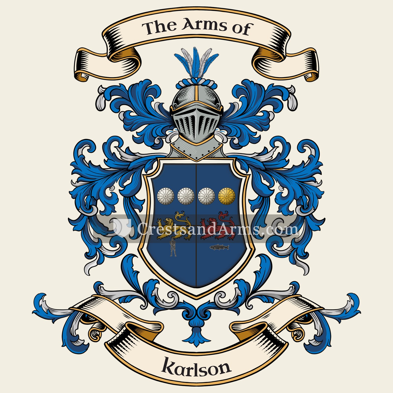 The Karlson coat of arms, drawn from the recorded blazon