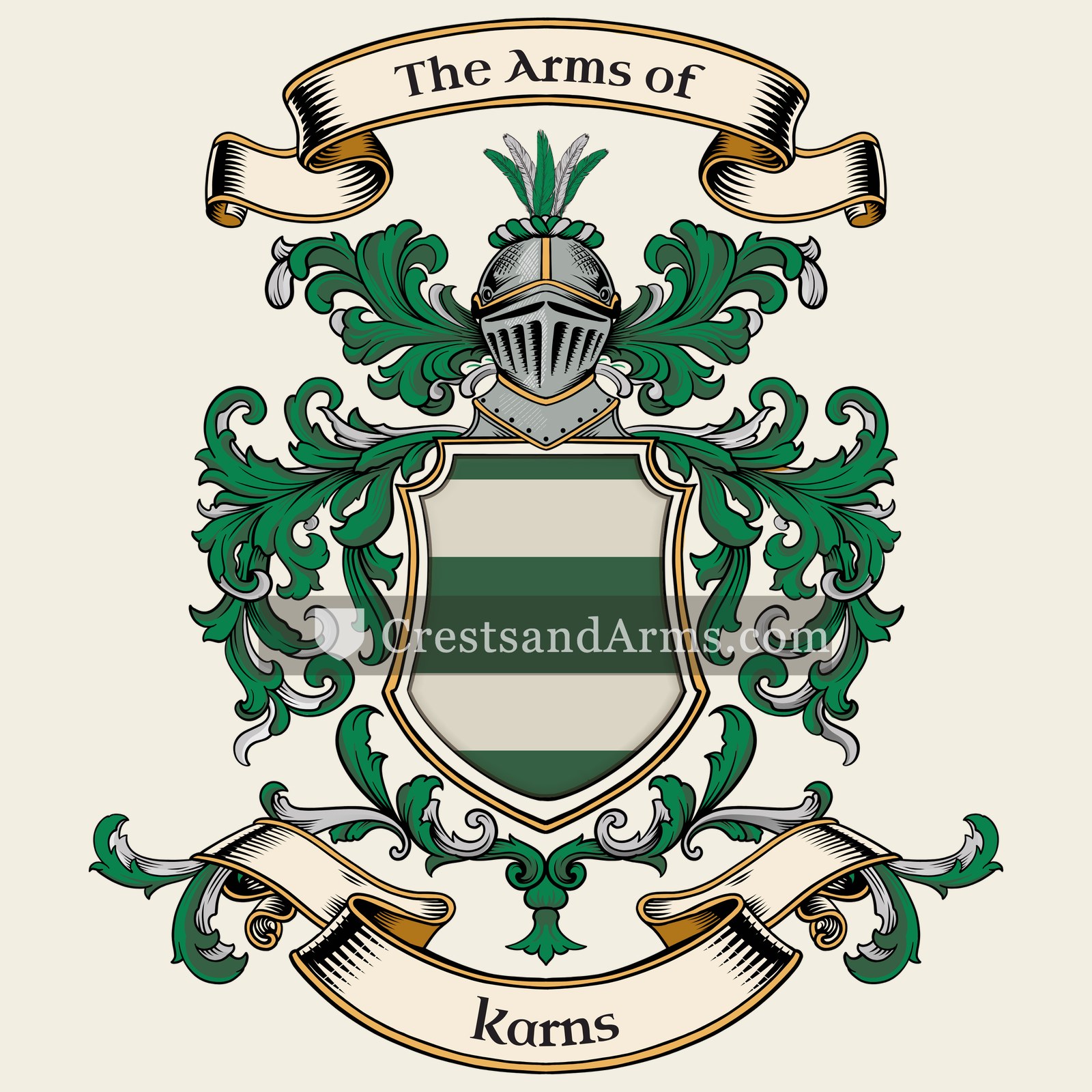 The Karns coat of arms, drawn from the recorded blazon