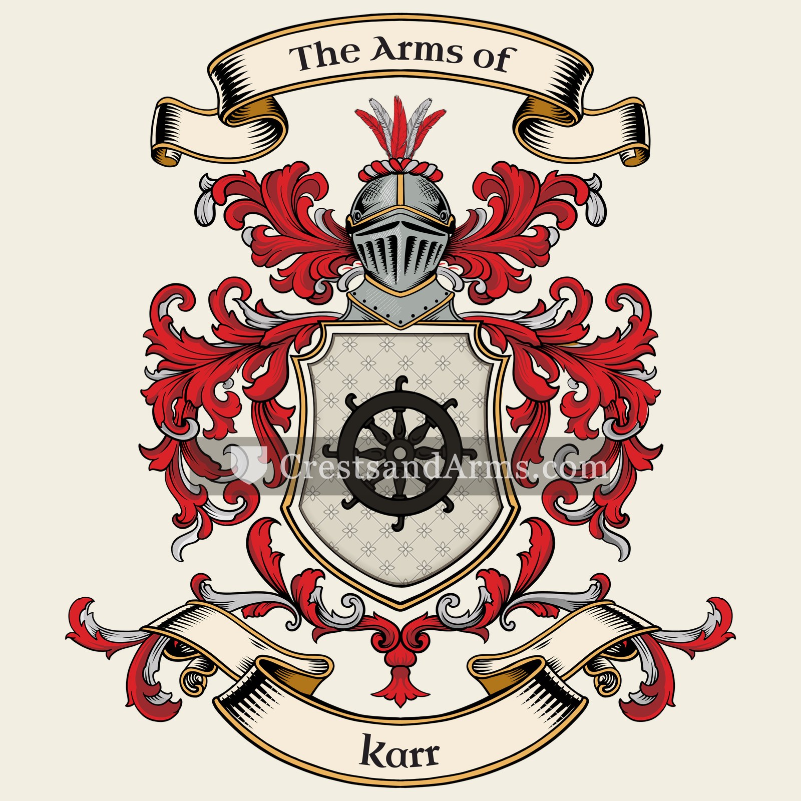 The Karr coat of arms, drawn from the recorded blazon