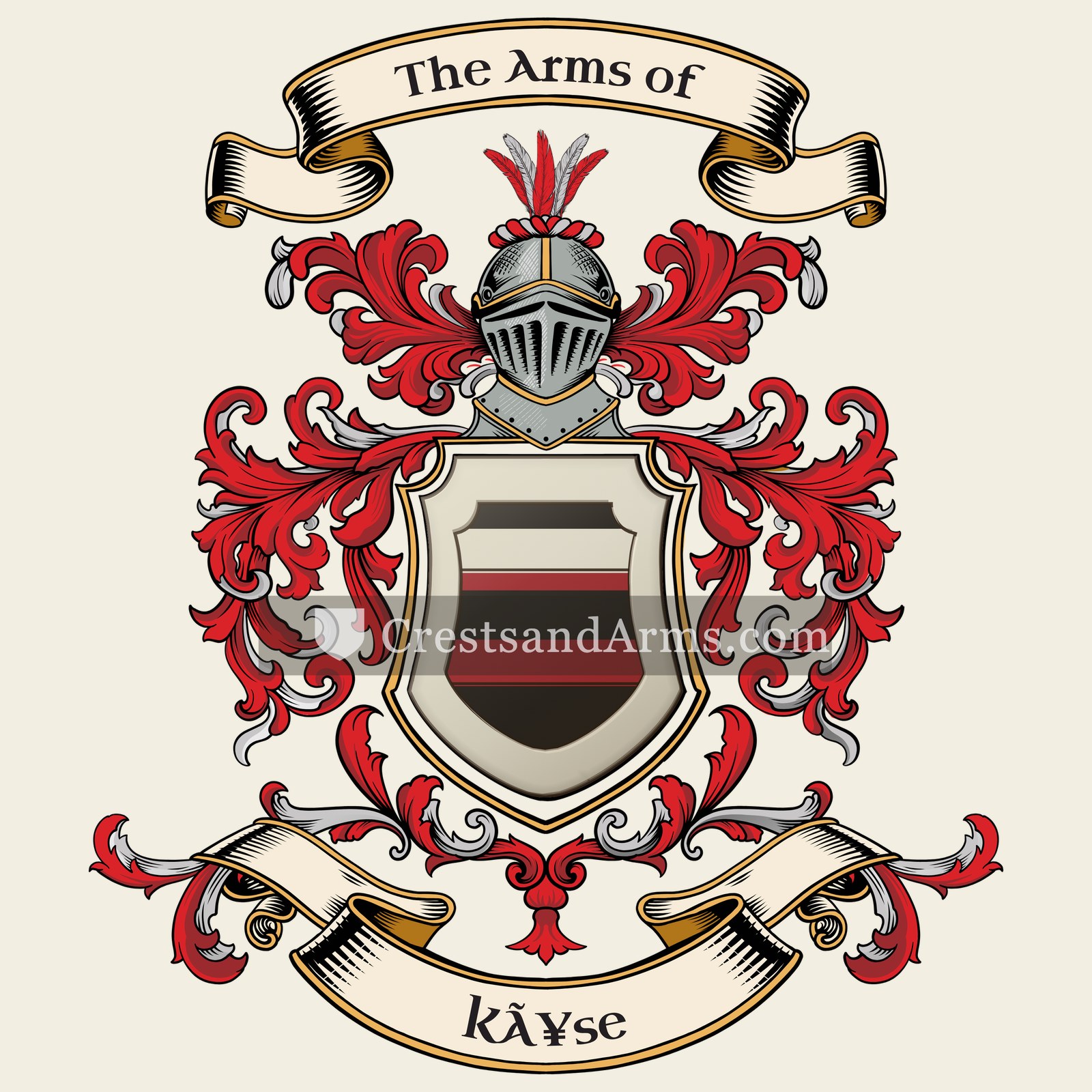 The Kåse coat of arms, drawn from the recorded blazon