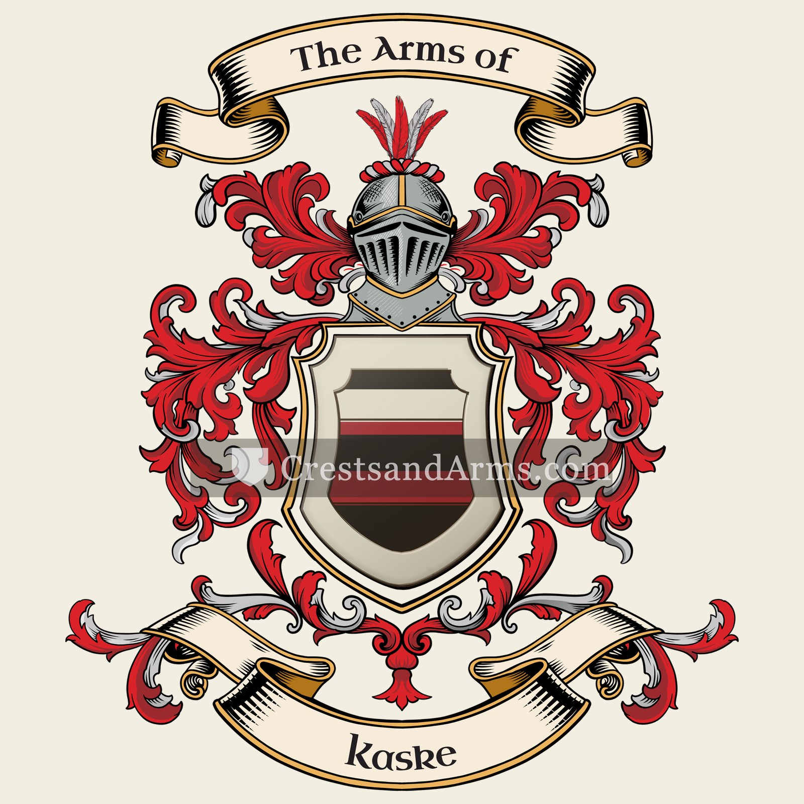 The Kaske coat of arms, drawn from the recorded blazon