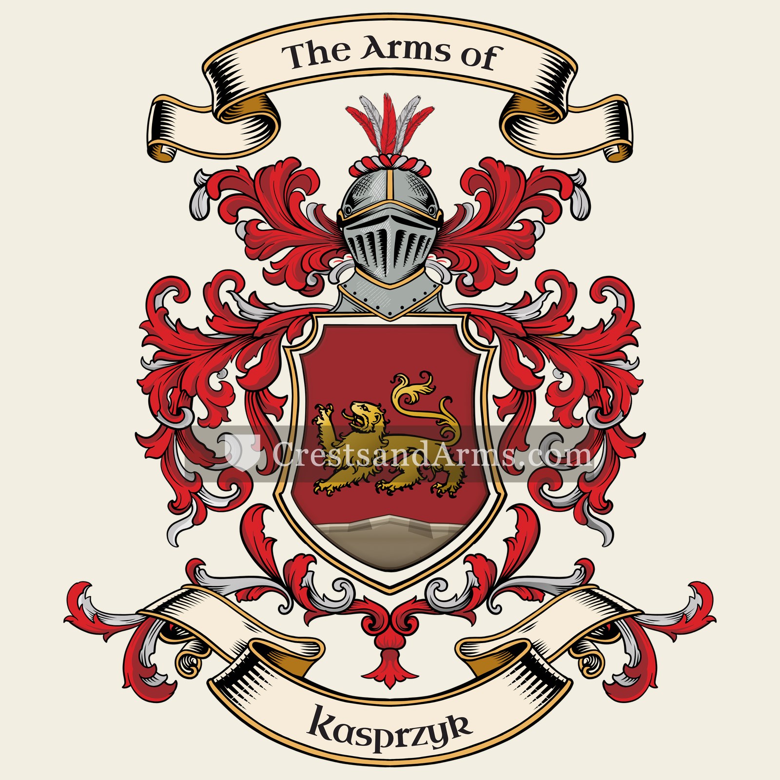 The Kasprzyk coat of arms, drawn from the recorded blazon
