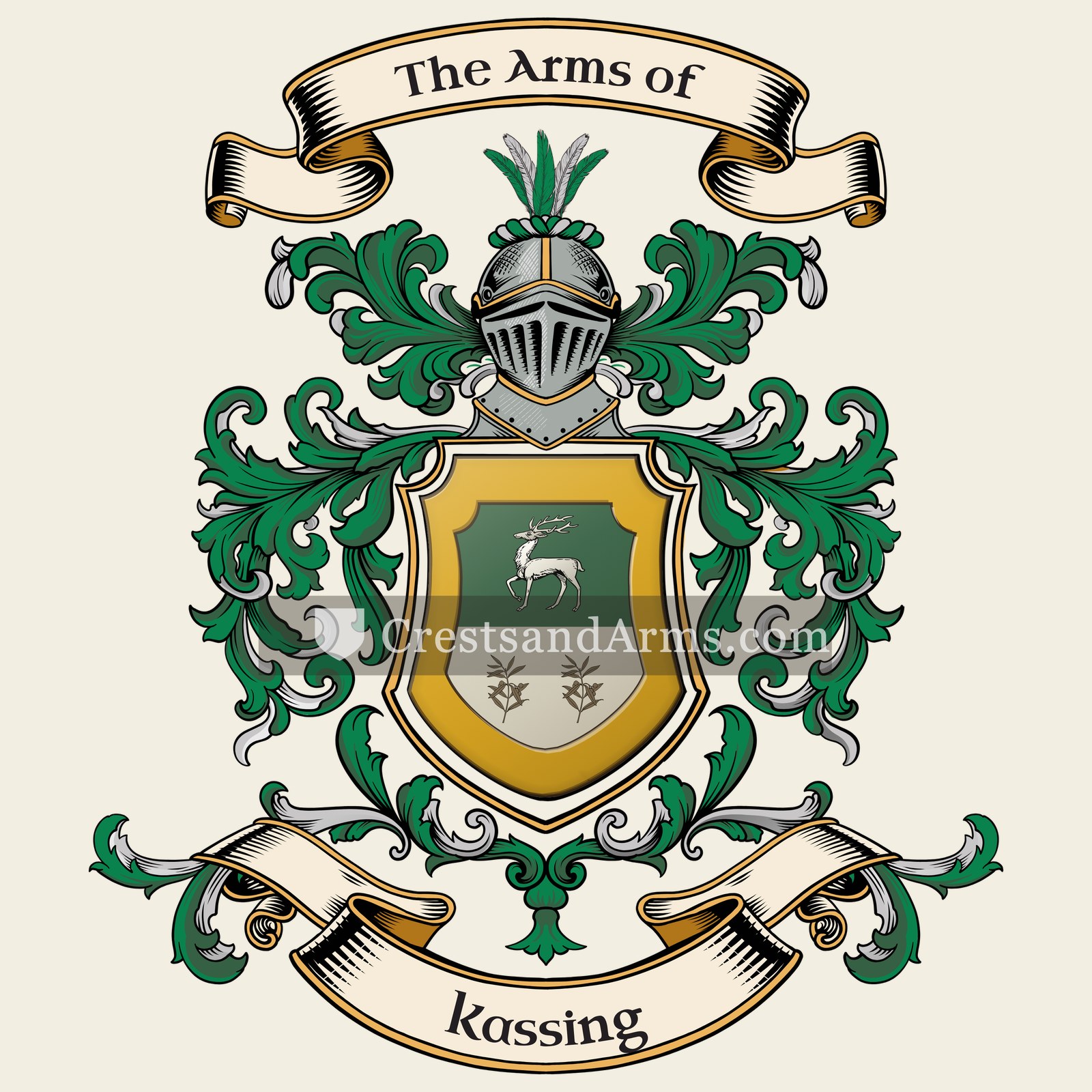 The Kassing coat of arms, drawn from the recorded blazon