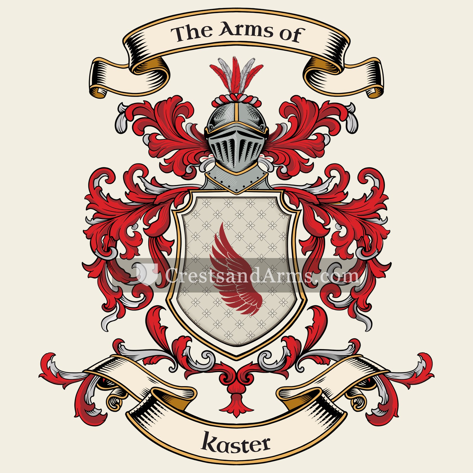 The Kaster coat of arms, drawn from the recorded blazon