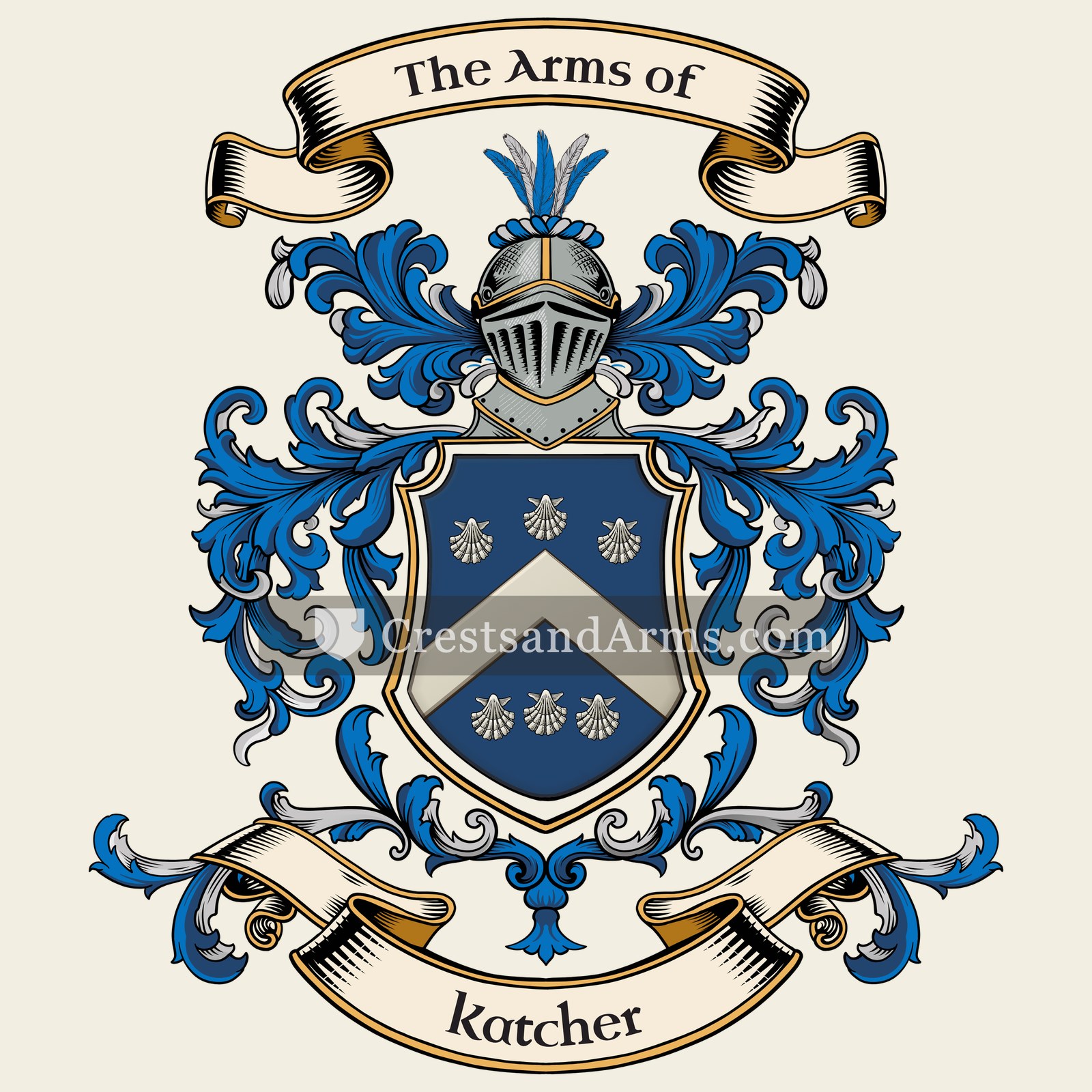 The Katcher coat of arms, drawn from the recorded blazon