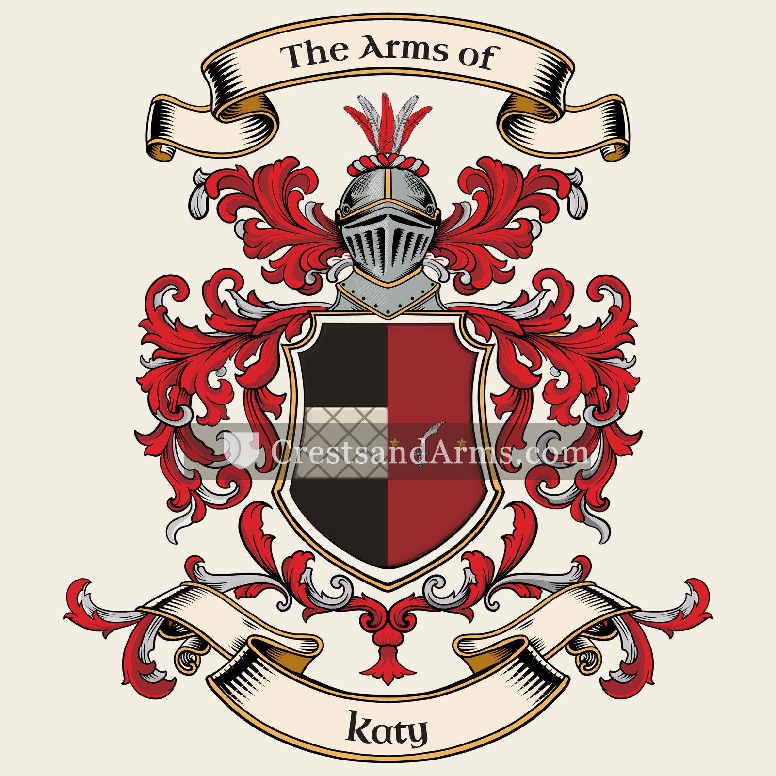 The Katy coat of arms, drawn from the recorded blazon