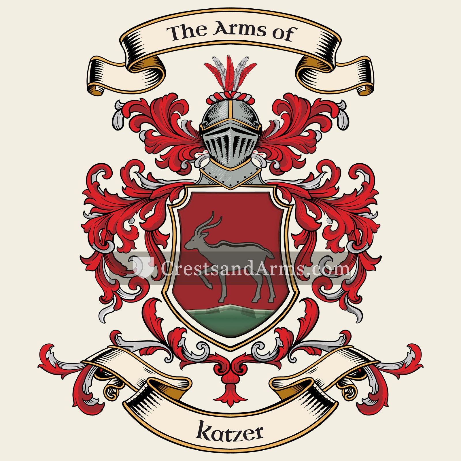 The Katzer coat of arms, drawn from the recorded blazon