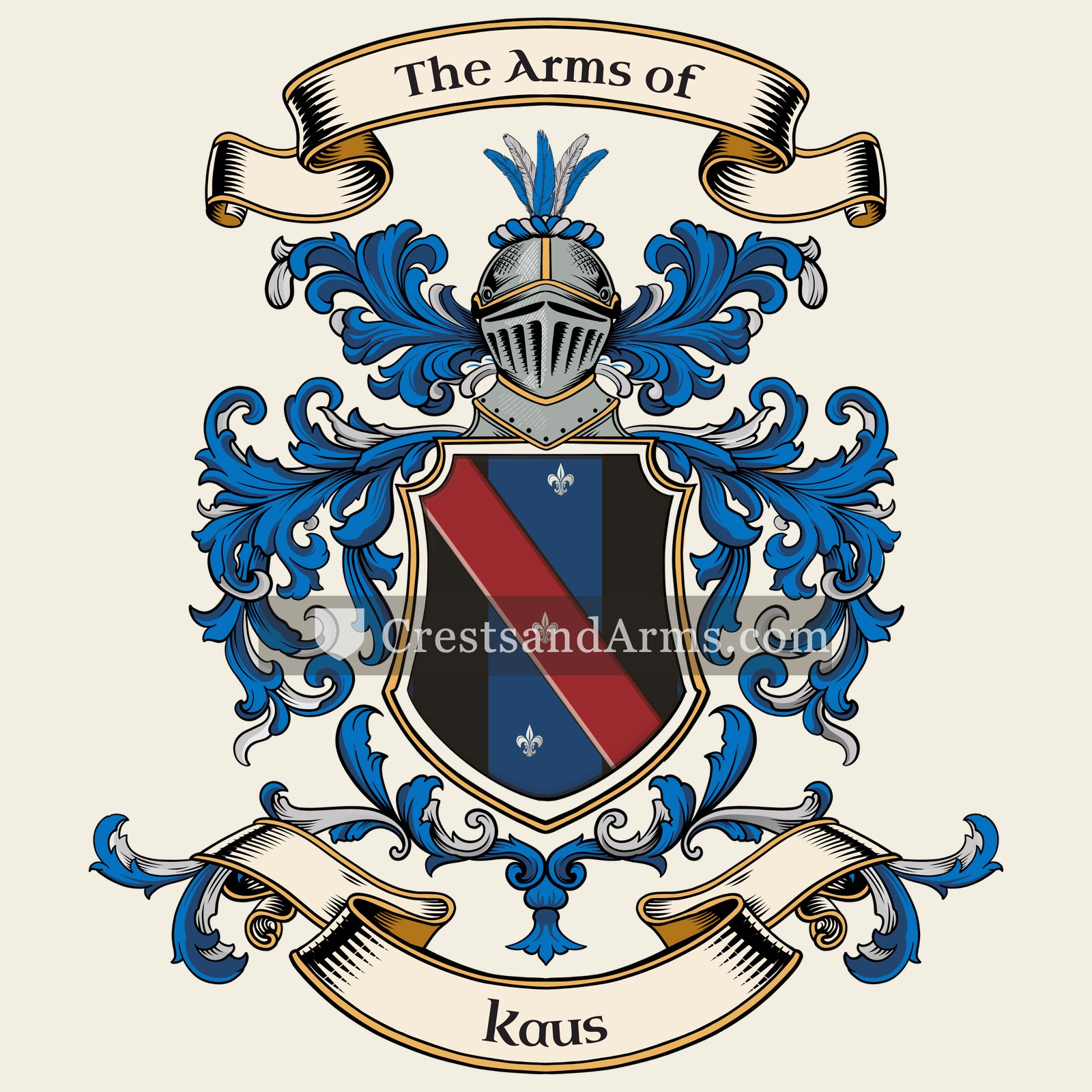 The Kaus coat of arms, drawn from the recorded blazon