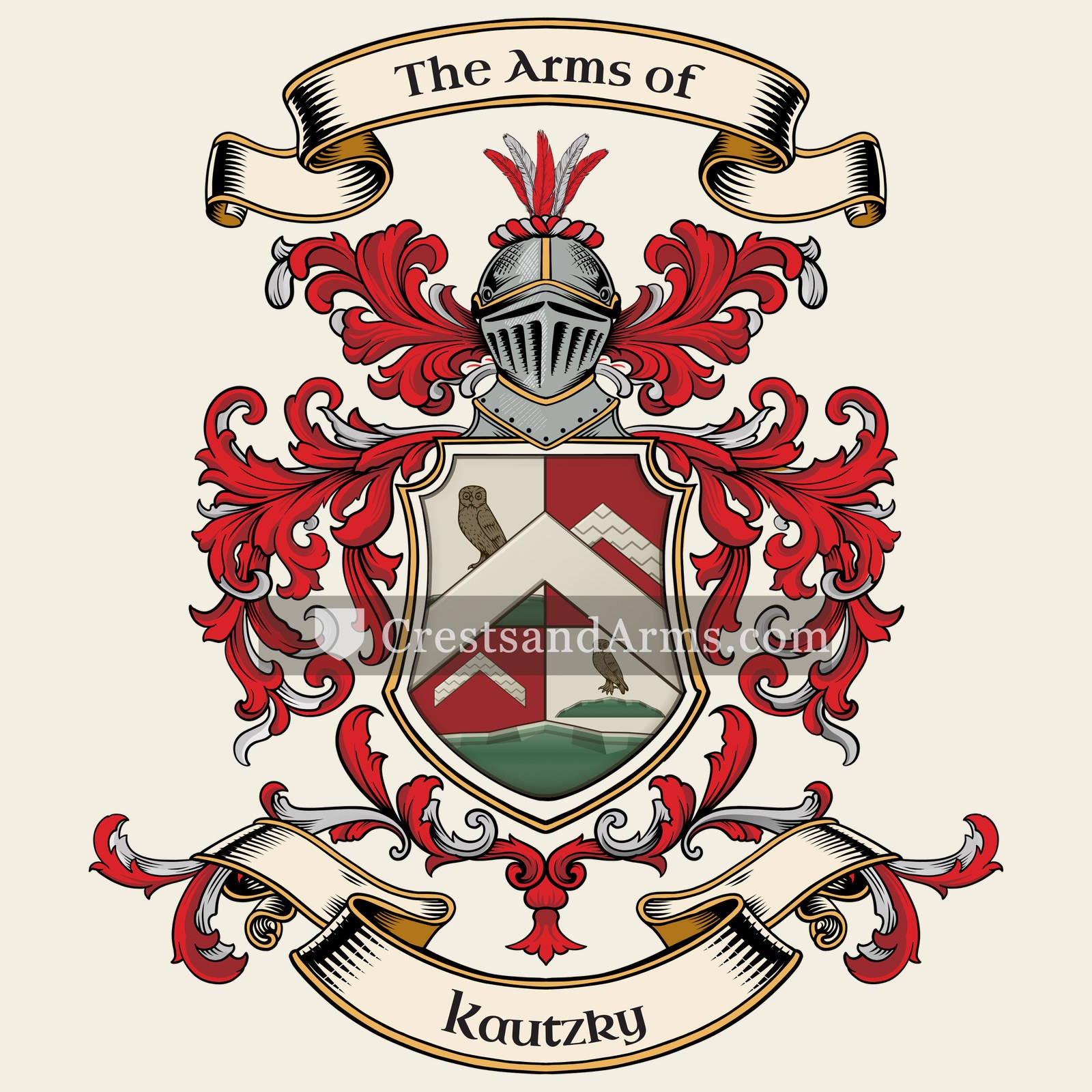 The Kautzky coat of arms, drawn from the recorded blazon