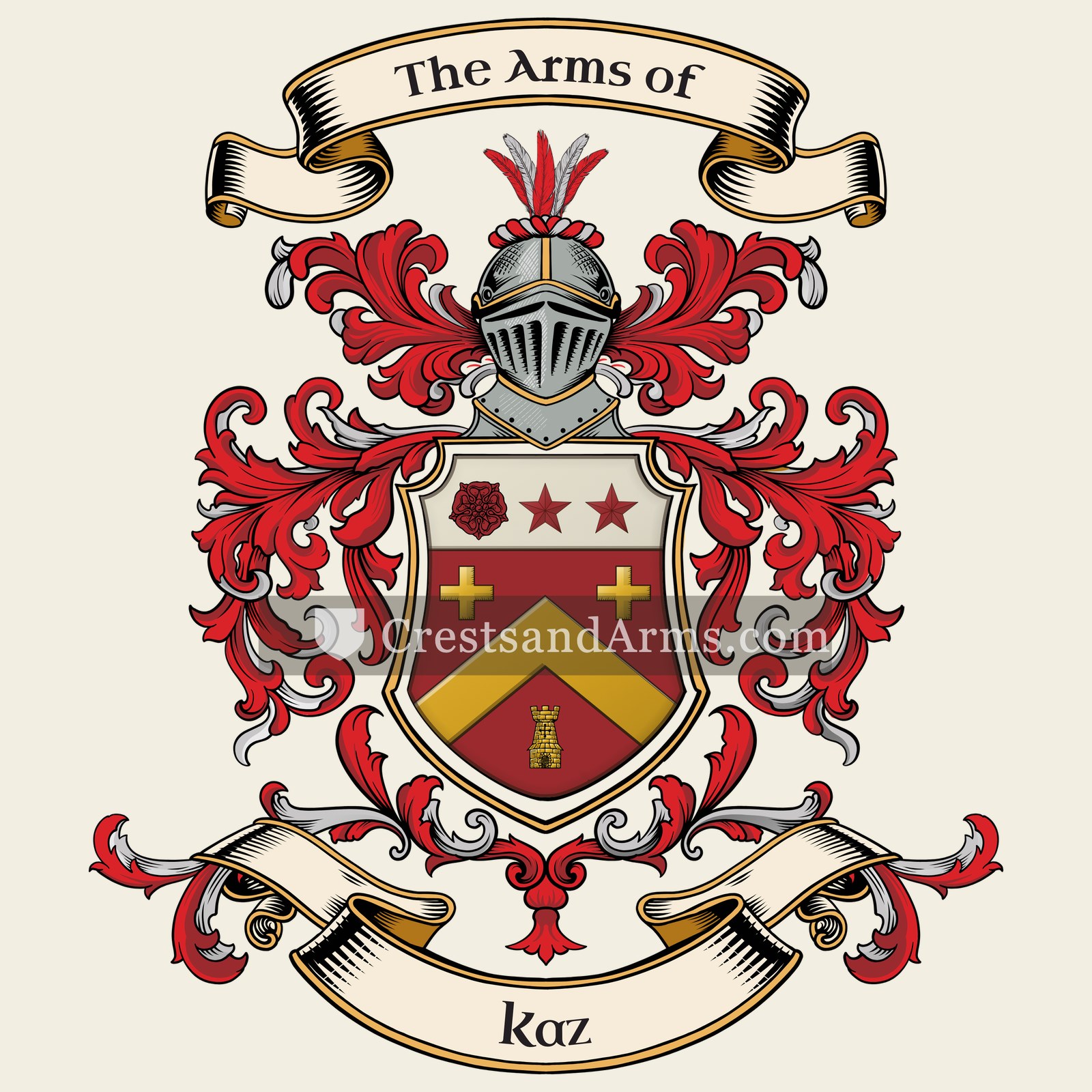 The Kaz coat of arms, drawn from the recorded blazon
