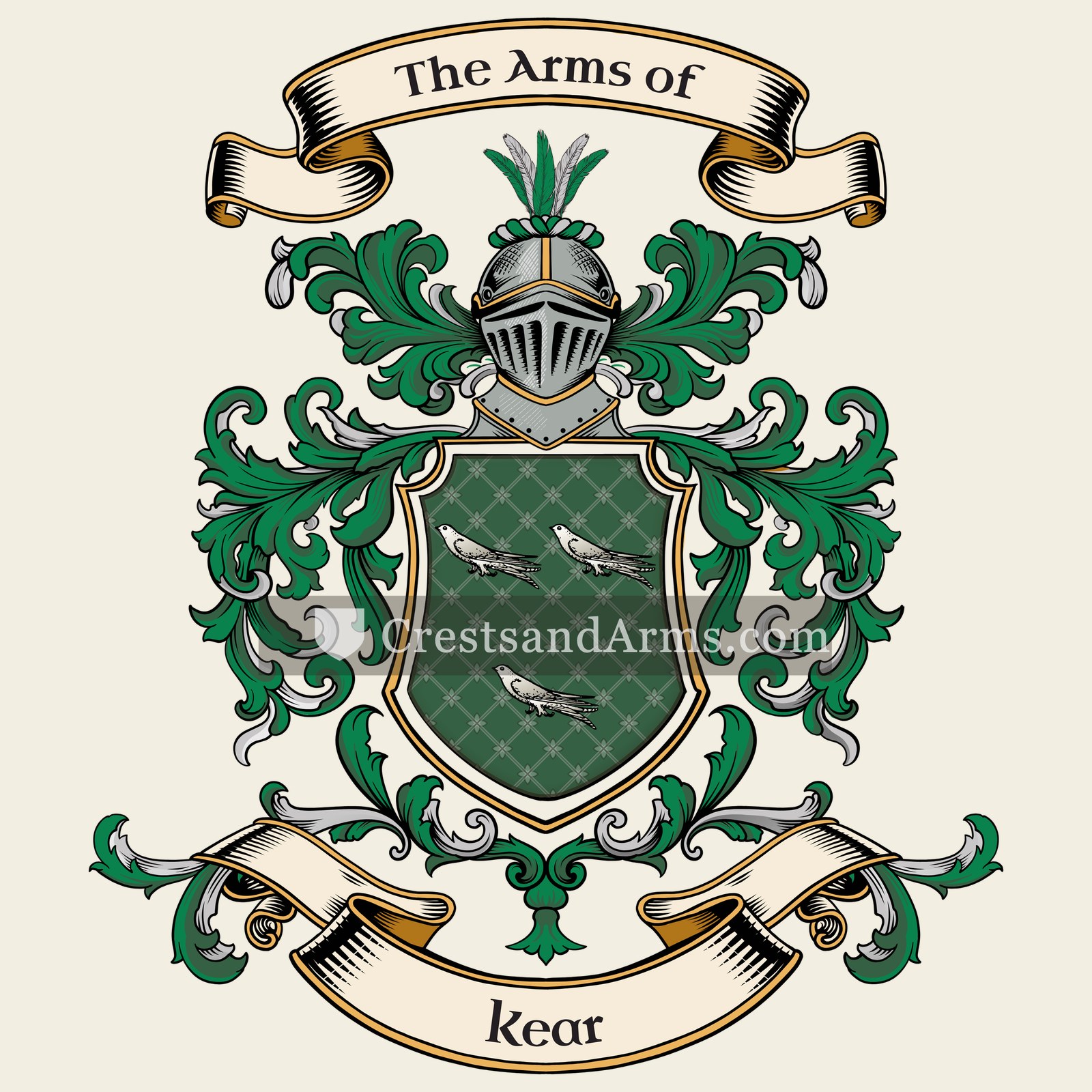 The Kear coat of arms, drawn from the recorded blazon
