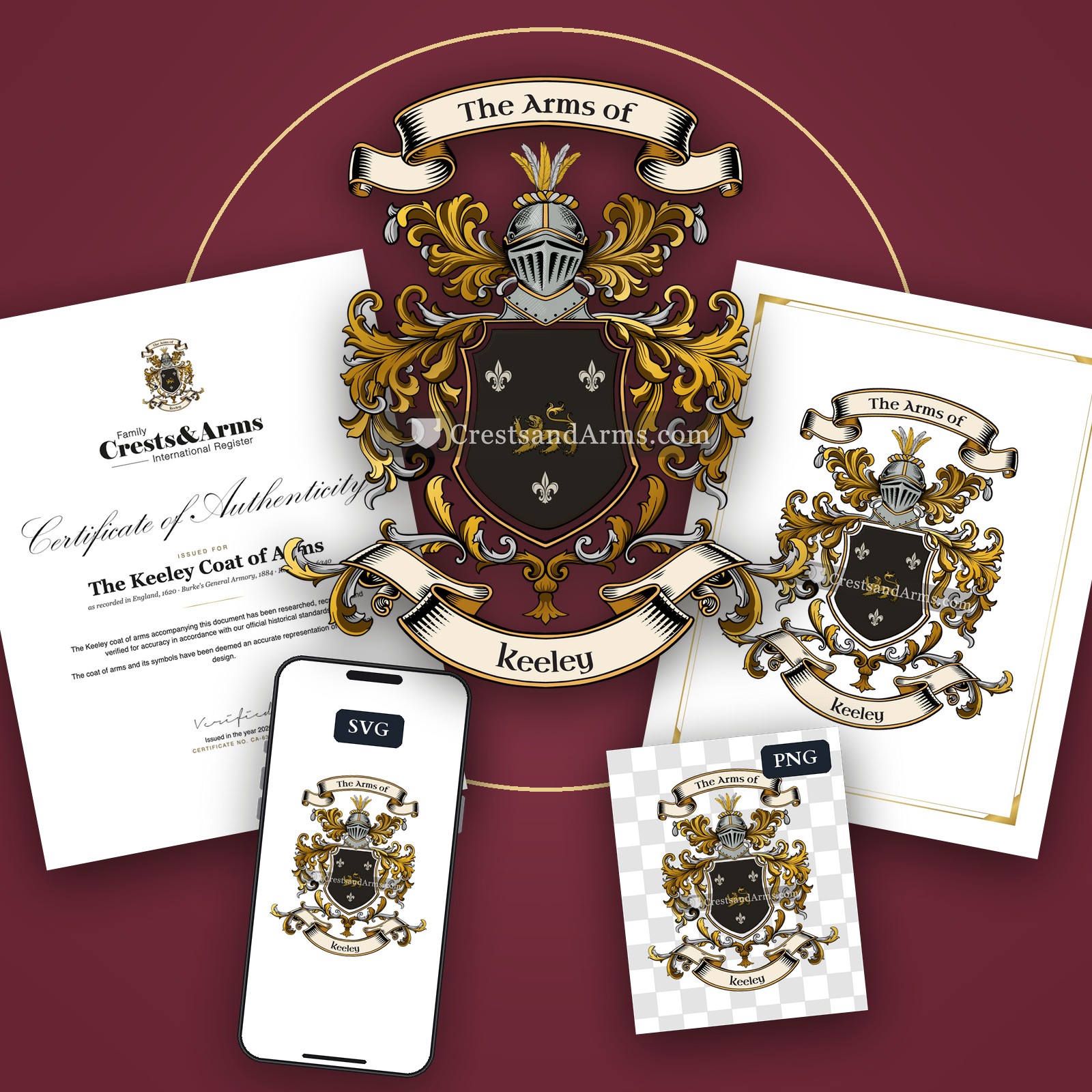 The Keeley arms on the coat of arms — digital pack